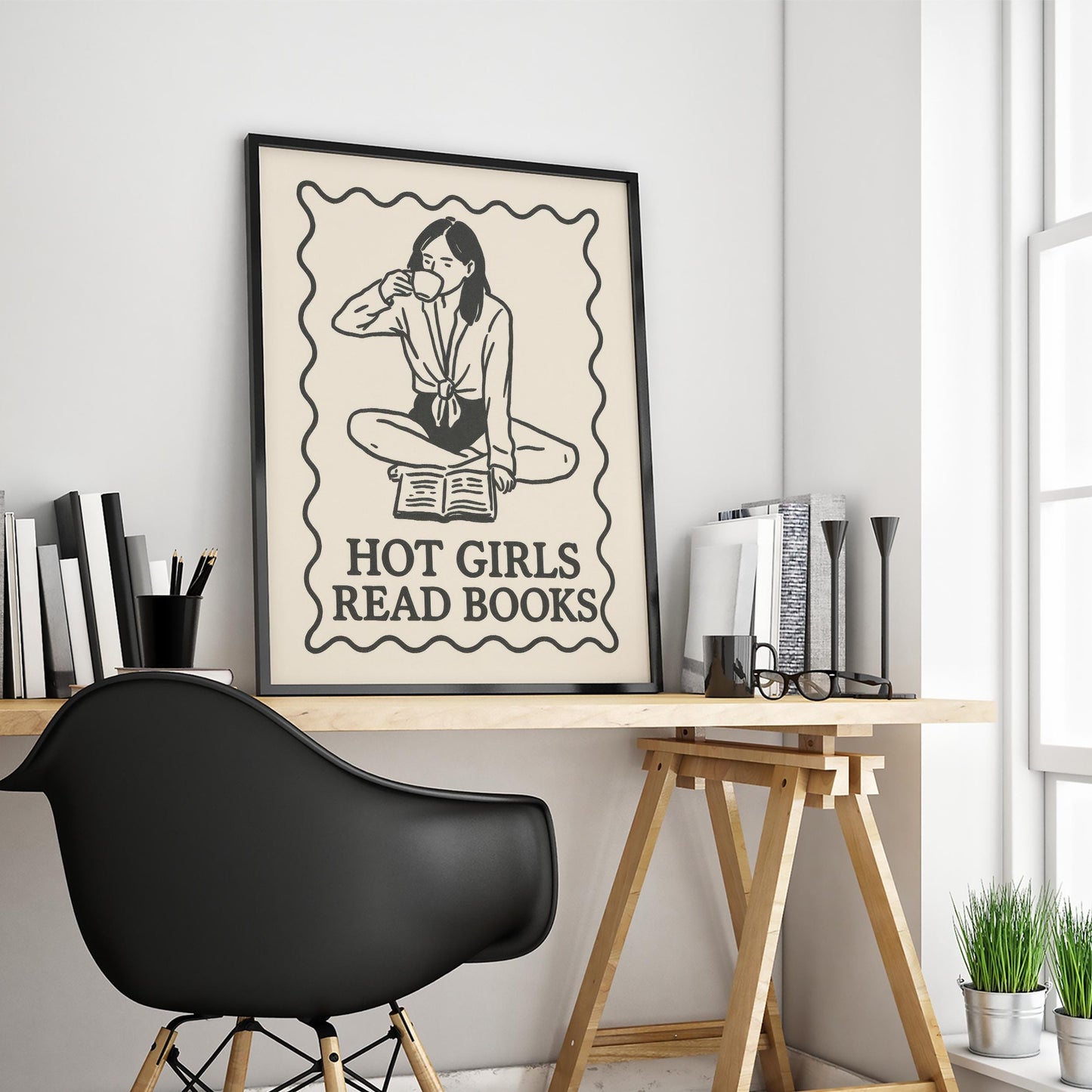 Minimalist Feminist Poster – Feminist Wall Art Black Beige Print for Reading Room Decor