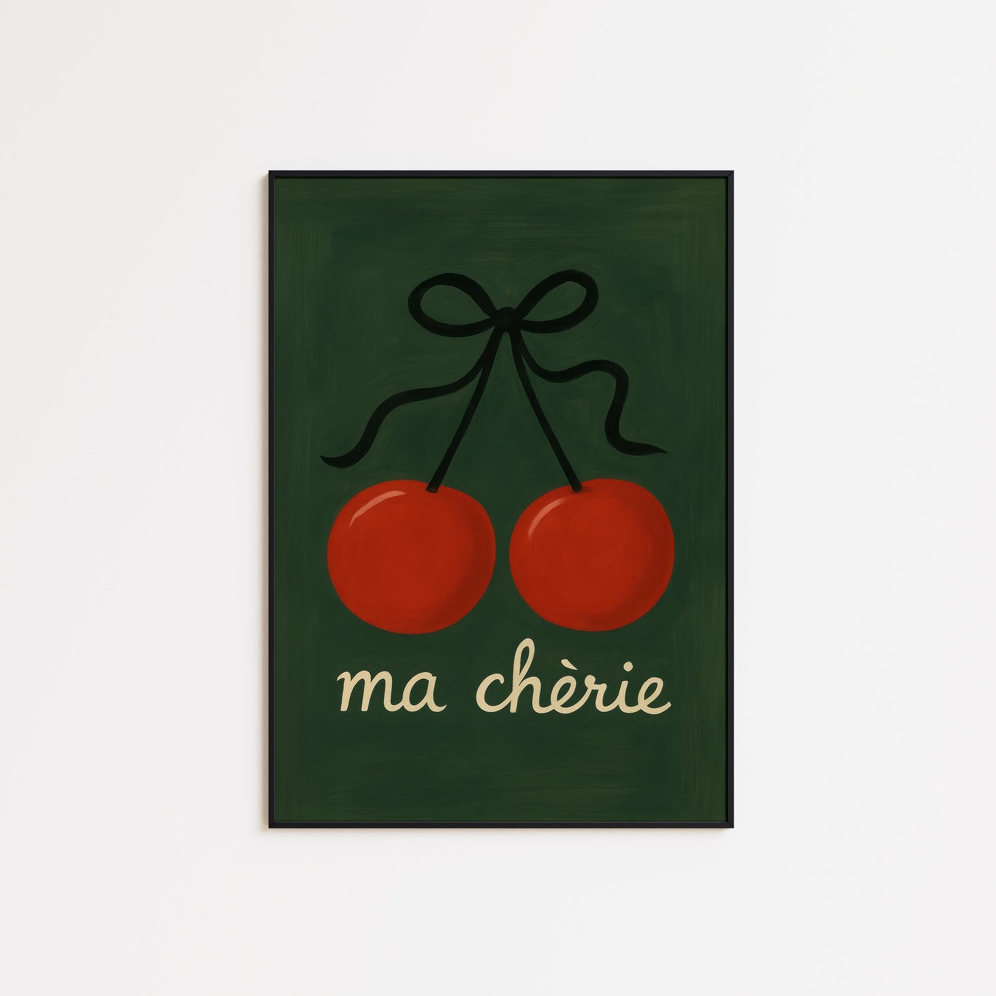 Cherry Wall Art – French Cherry Print Retro Fruit Poster With Elegant Script