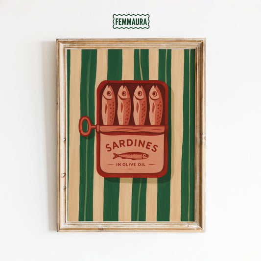 Retro Kitchen Wall Art – Vintage Food Print With Olive Oil Sardines Print