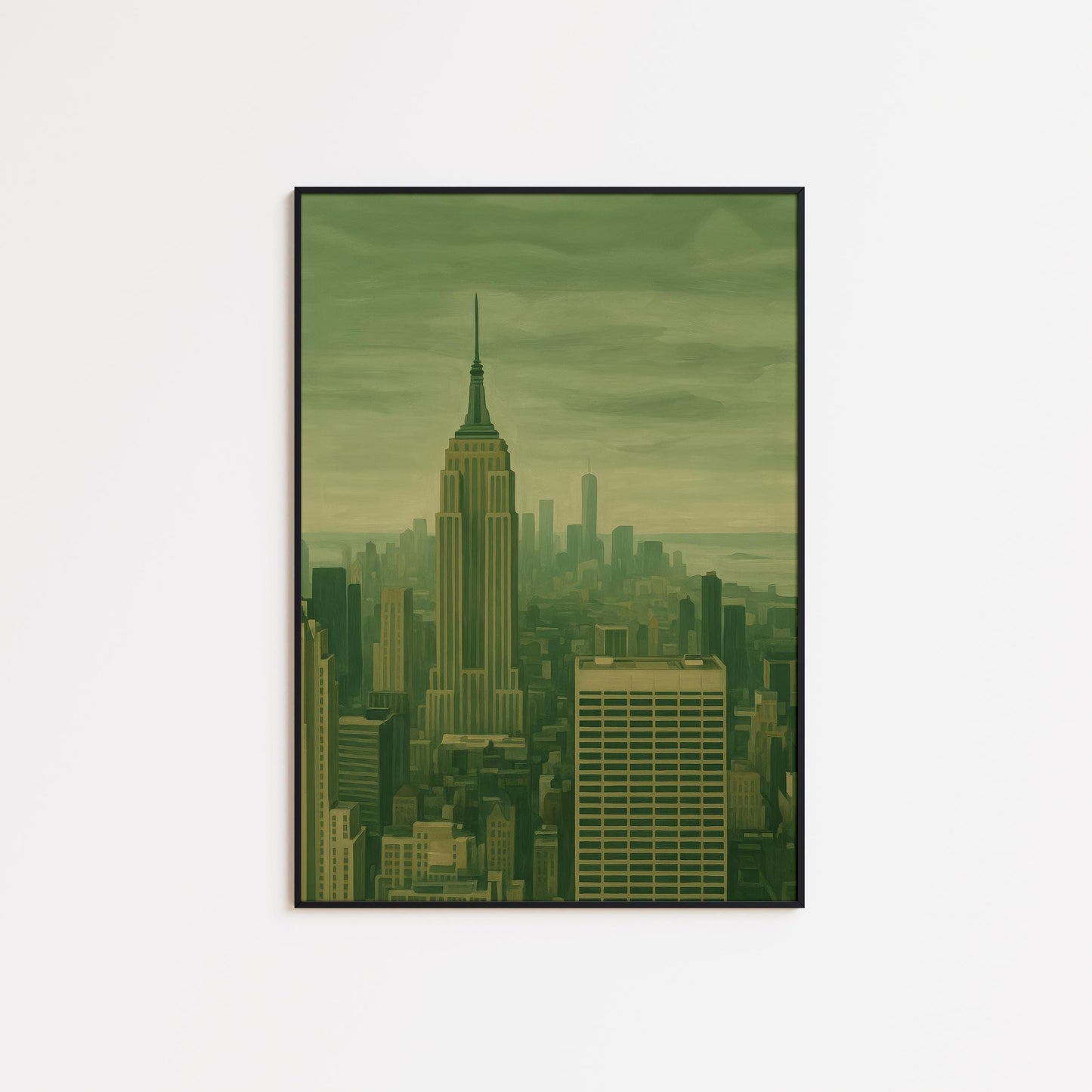 Empire State Building Poster – Moody Green Wall Art | New York City Skyline Print