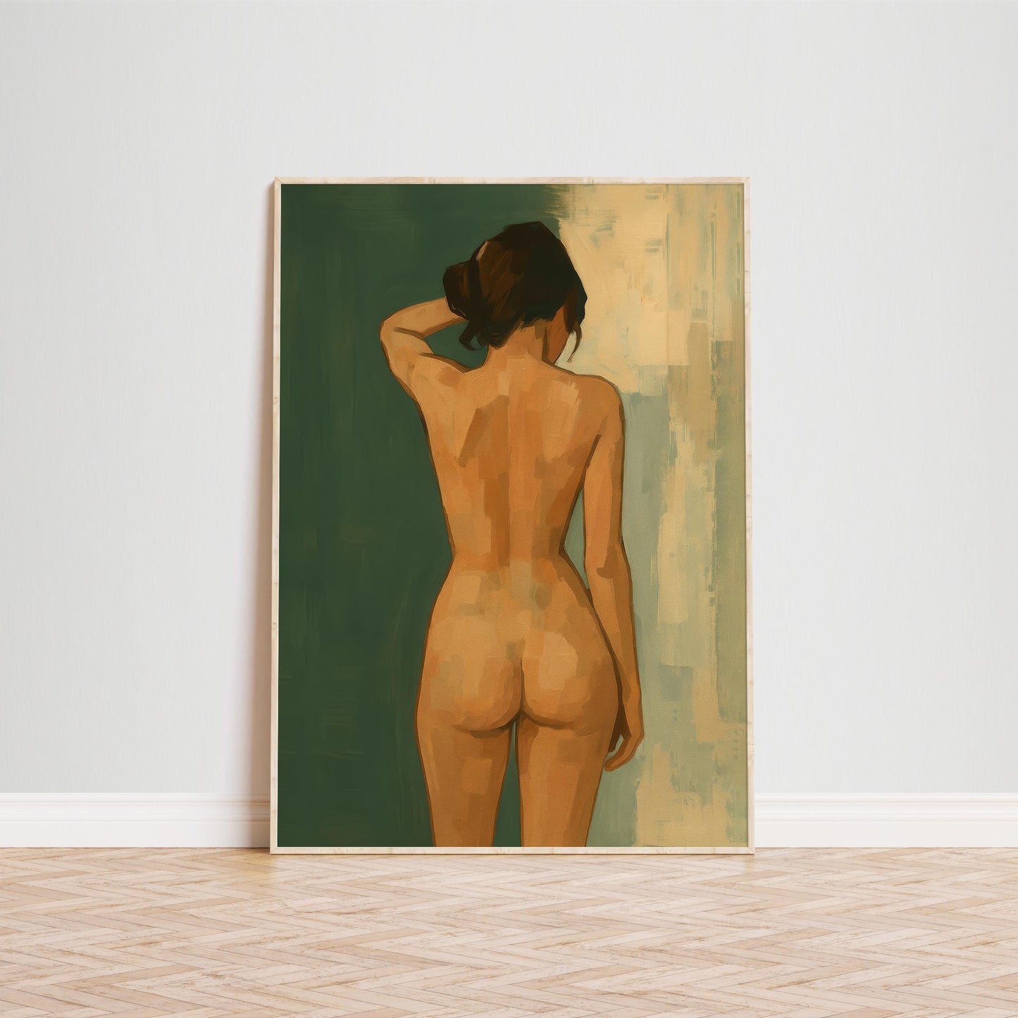 Minimalist Nude Art – Feminine Wall Decor | Green Gold Print | Bedroom Art Print