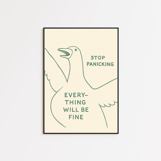Funny Duck Poster – Stop Panicking Wall Art, Minimal Line Animal Print