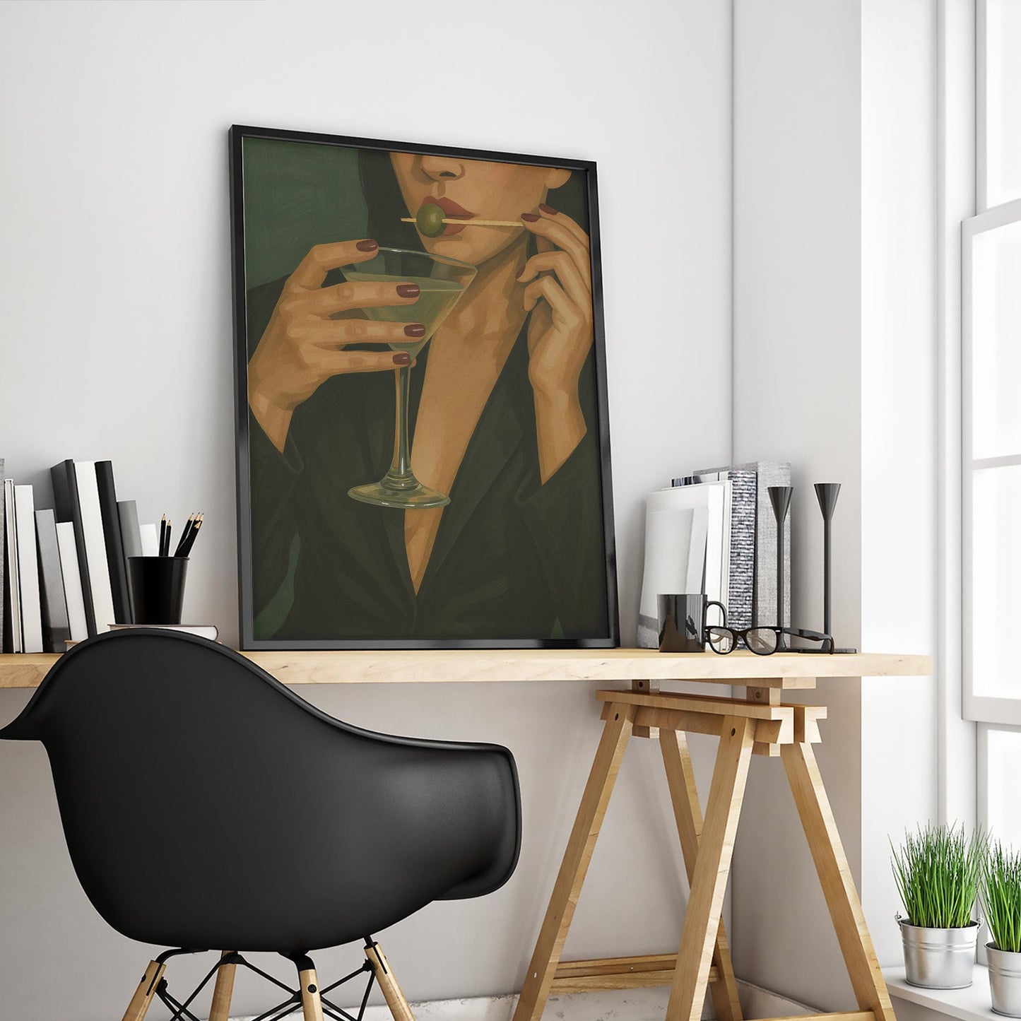 Martini Woman Poster – Elegant Dark Feminine Art | Chic Lounge Wall Decor