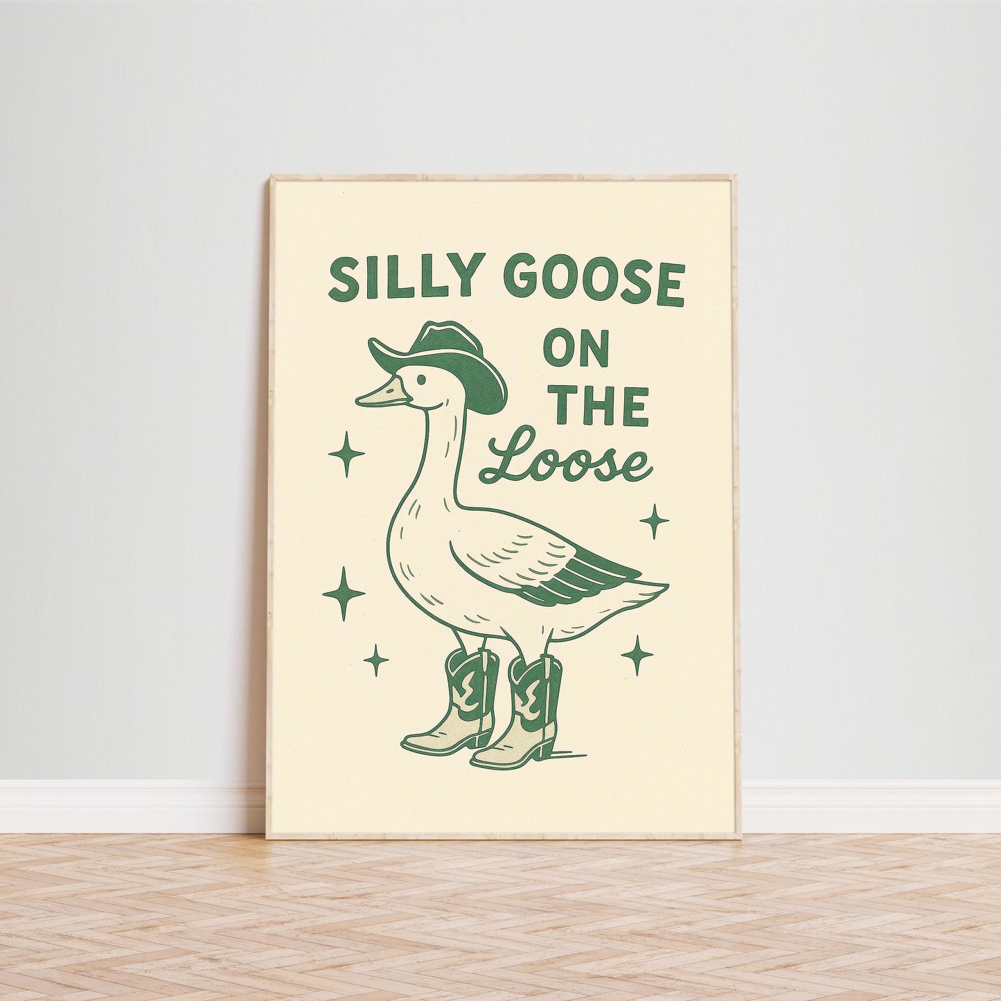 Silly Goose Poster – Funny Western Wall Art, Cowboy Goose Print, Retro Minimalist Home Decor