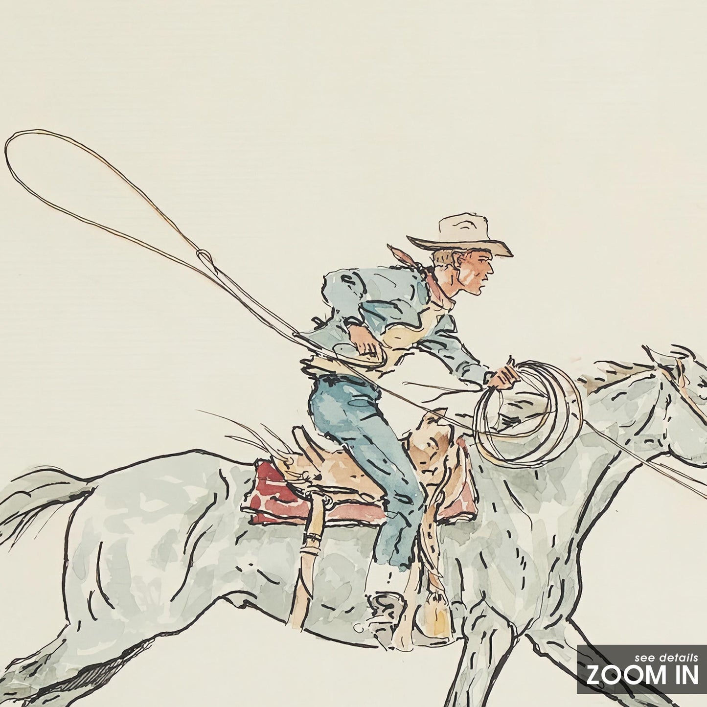 Vintage Cowboy Roping Art – Western Horse Illustration Print
