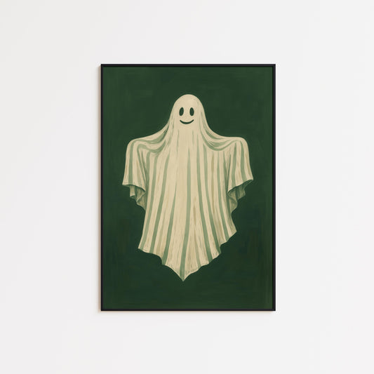 Smiling Ghost Poster – Vintage Halloween Art | Cozy Gothic Wall Decor