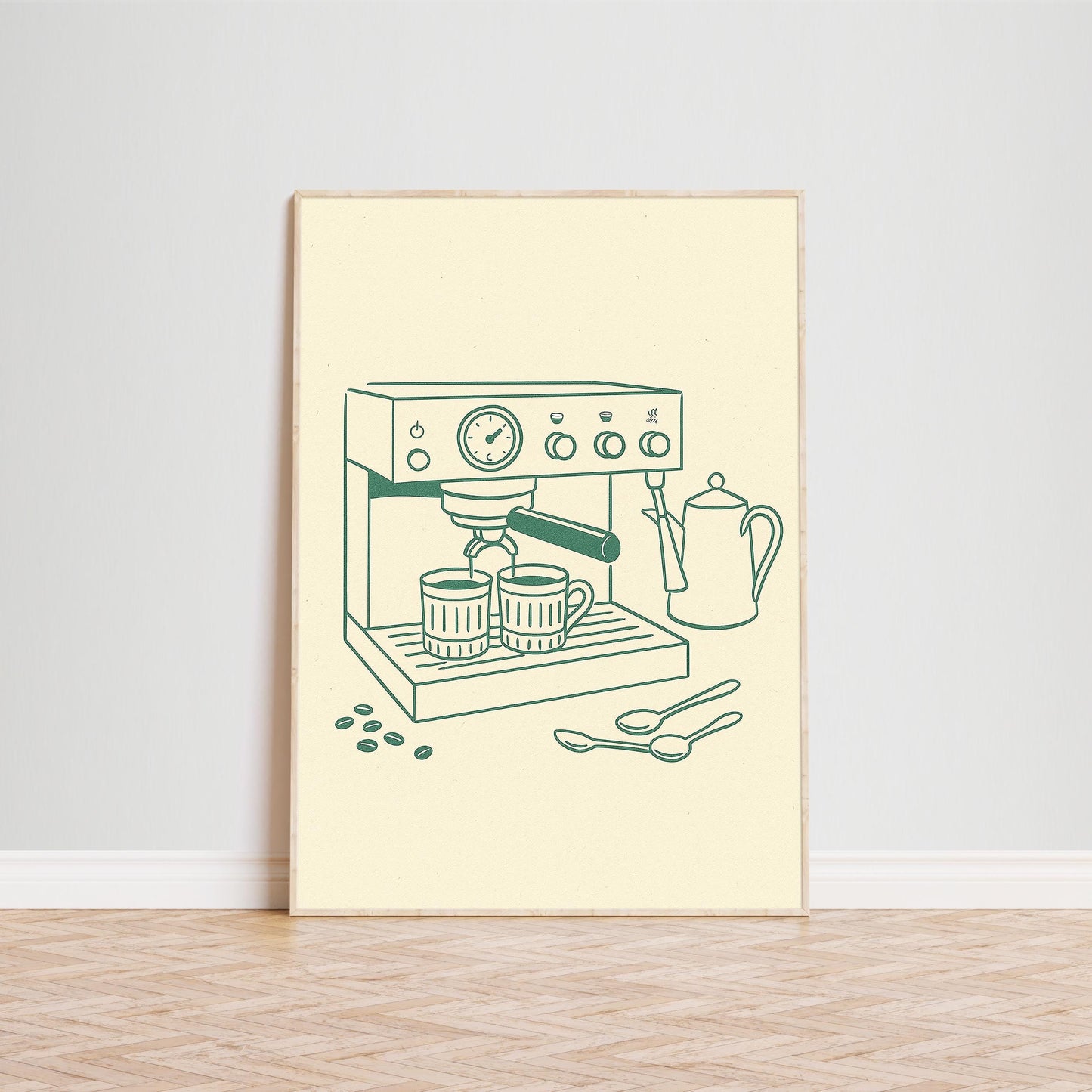 Espresso Machine Poster – Minimal Coffee Line Art, Cozy Café Wall Print