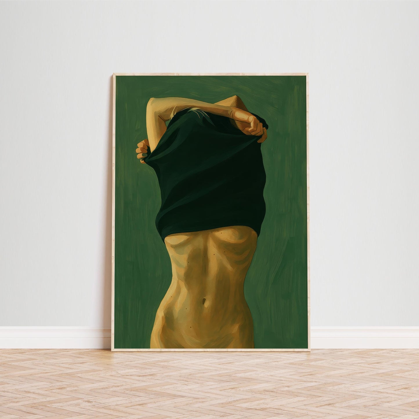 Feminine Nude Art Print – Moody Green Body Art Poster | Silky Texture