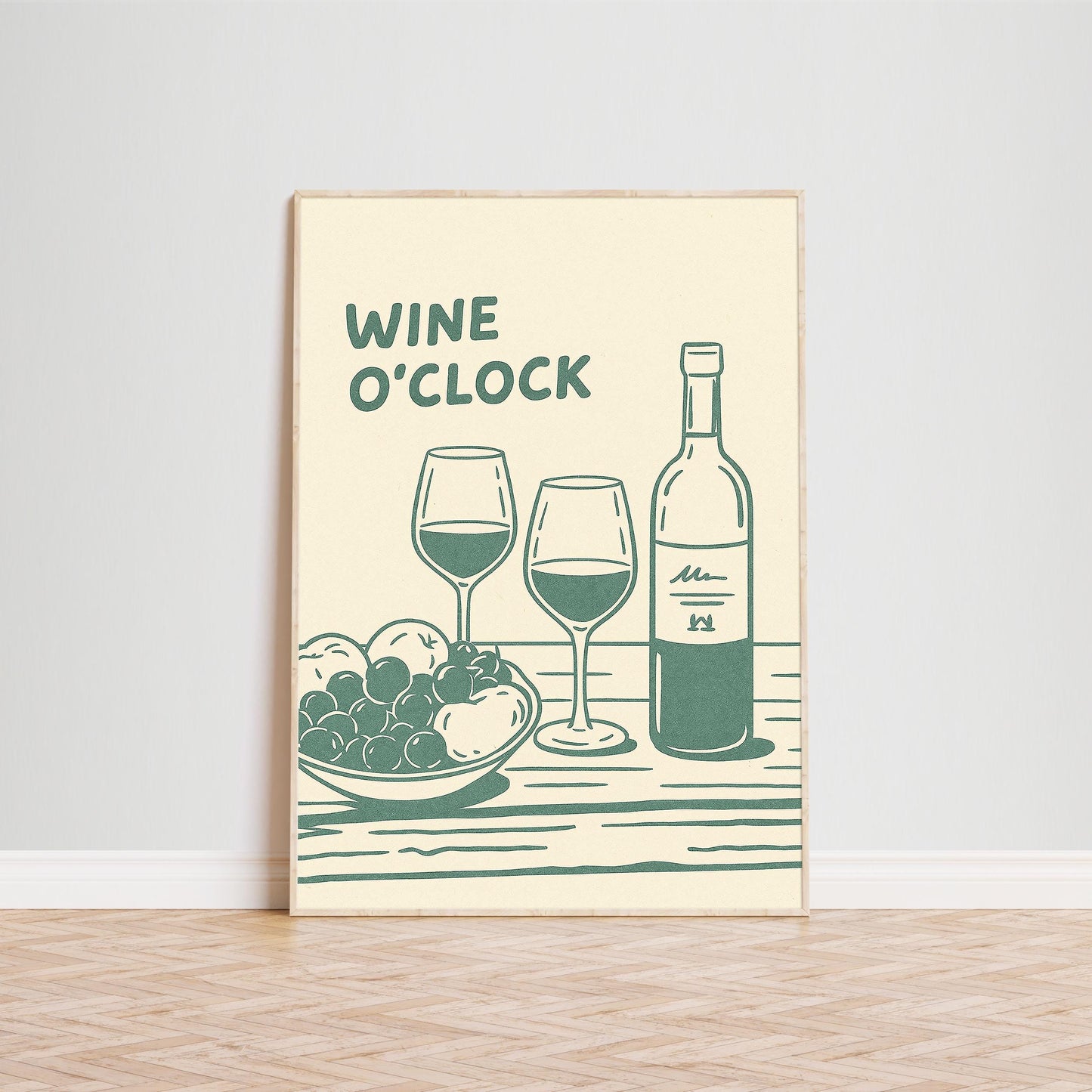 Wine O’Clock Poster – Minimal Wine Art Print, Cozy Kitchen Wall Decor