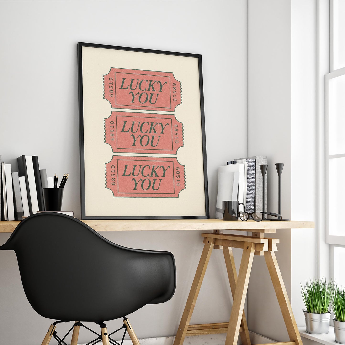Lucky You Ticket Poster – Retro Pink Wall Art