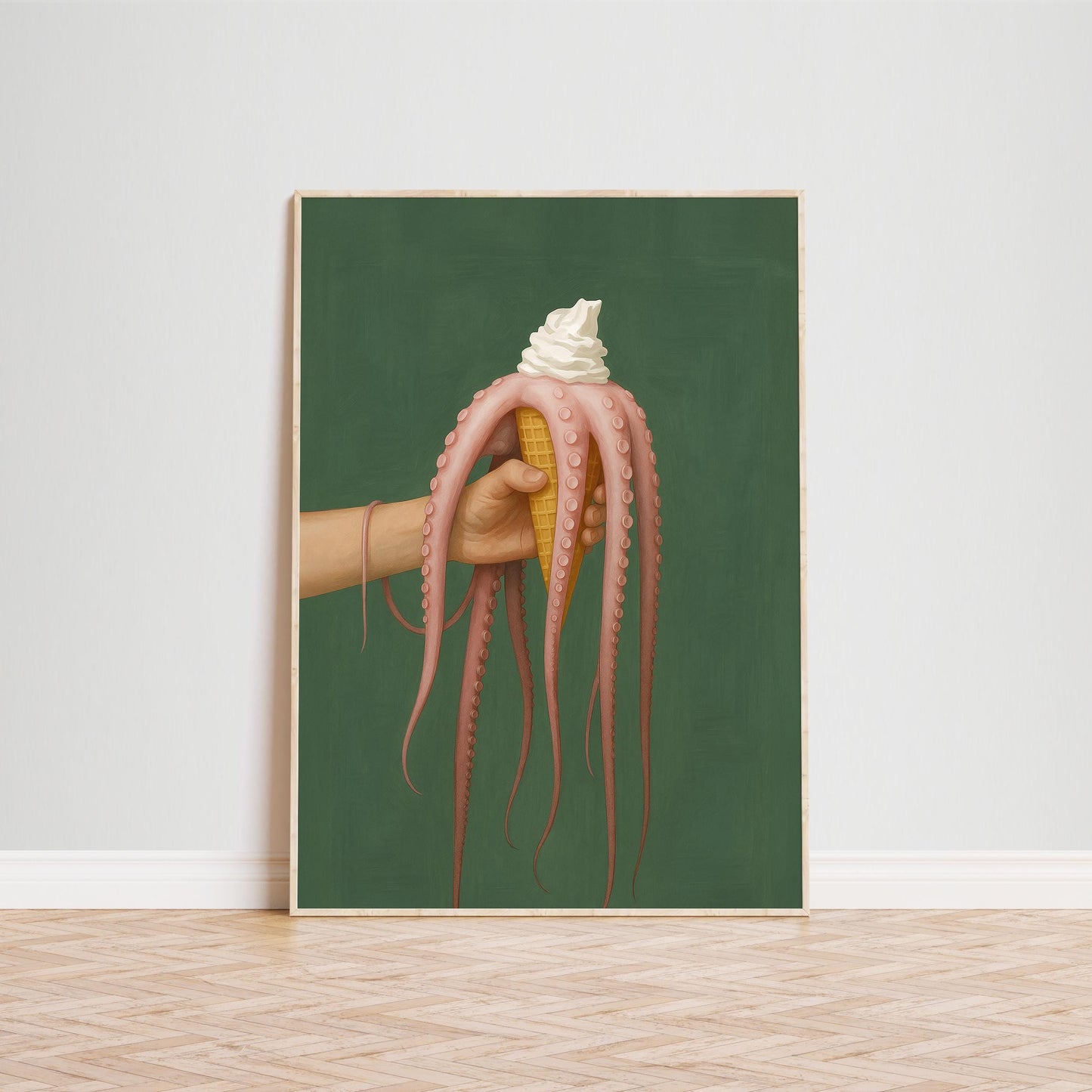 Octopus Ice Cream Poster – Surreal Kitchen Art With Tentacle Food Fantasy