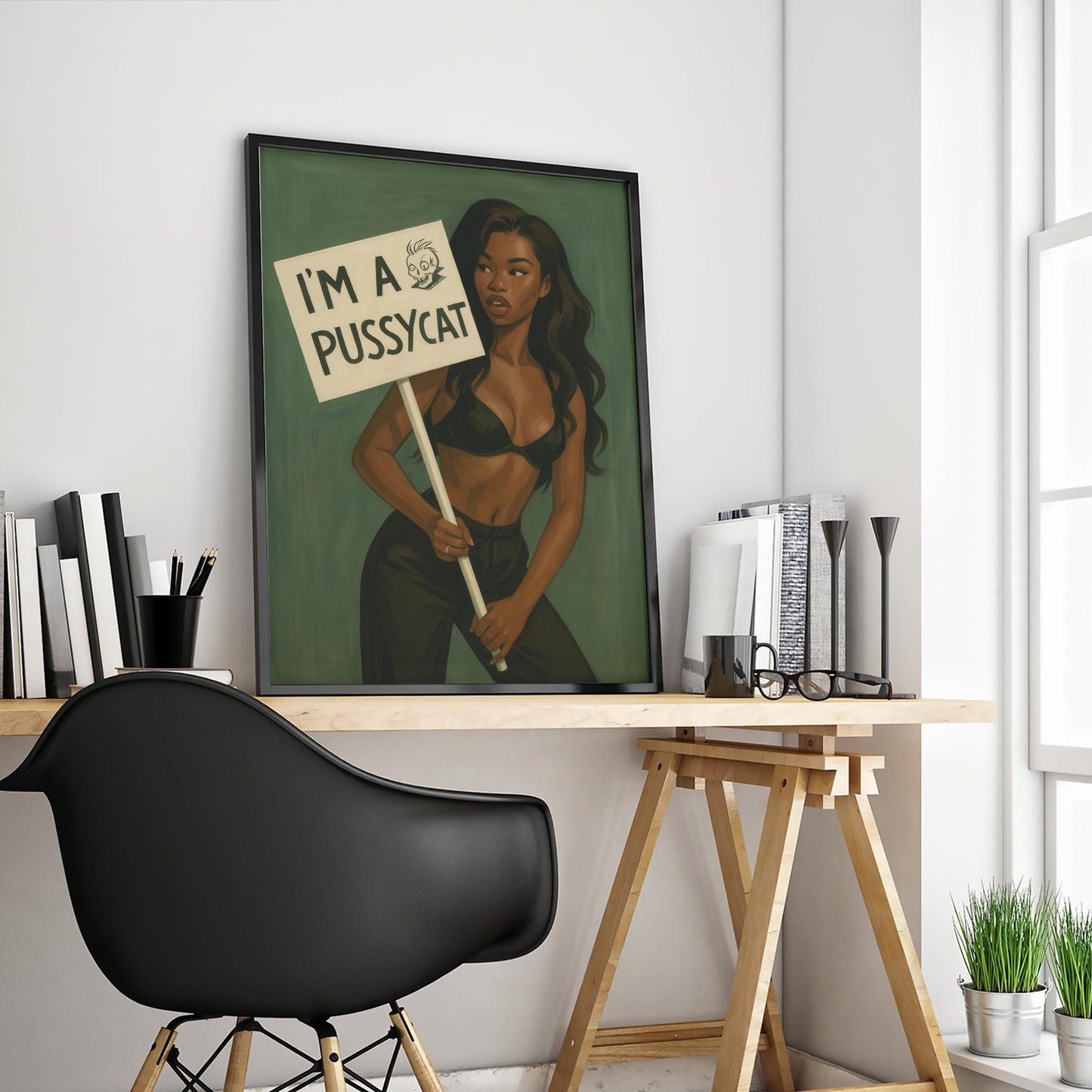 Black Lingerie Art Print – Feminist Protest Poster With Confident Woman Illustration