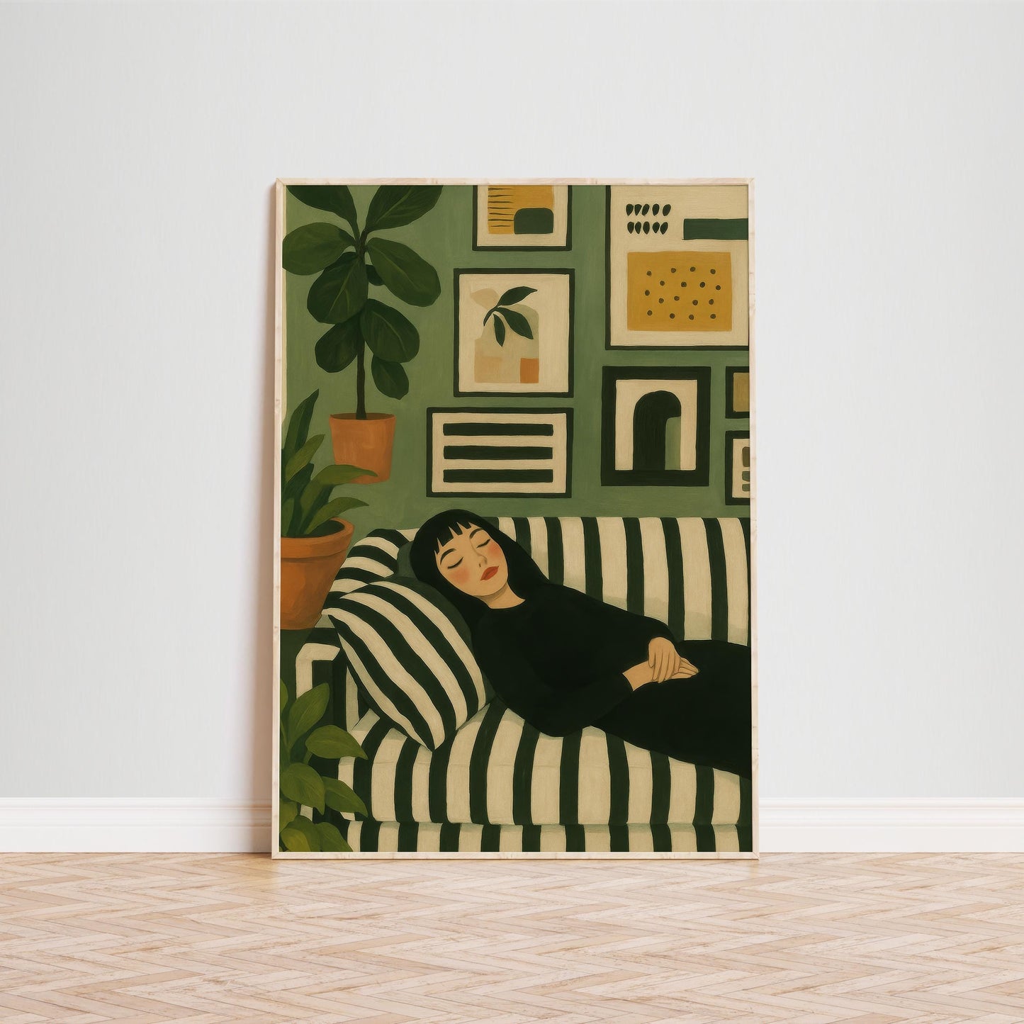 Cozy Girl Poster – Modern Wall Art With Green Home Decor & Chill Vibe Illustration