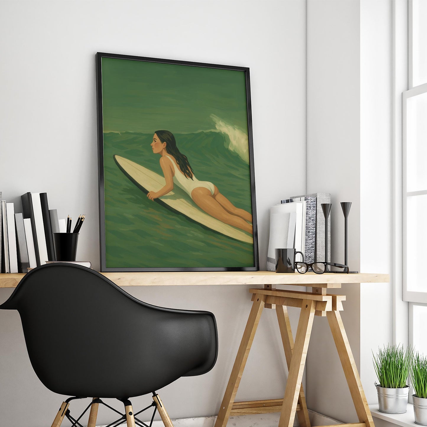 Feminine Surf Art – Serene Ocean Wall Decor With Calm Wave Poster & Green Surf Waves