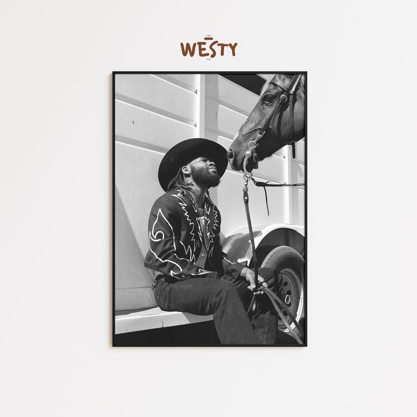 Modern Black Cowboy Poster – Black and White Western Photography Wall Art