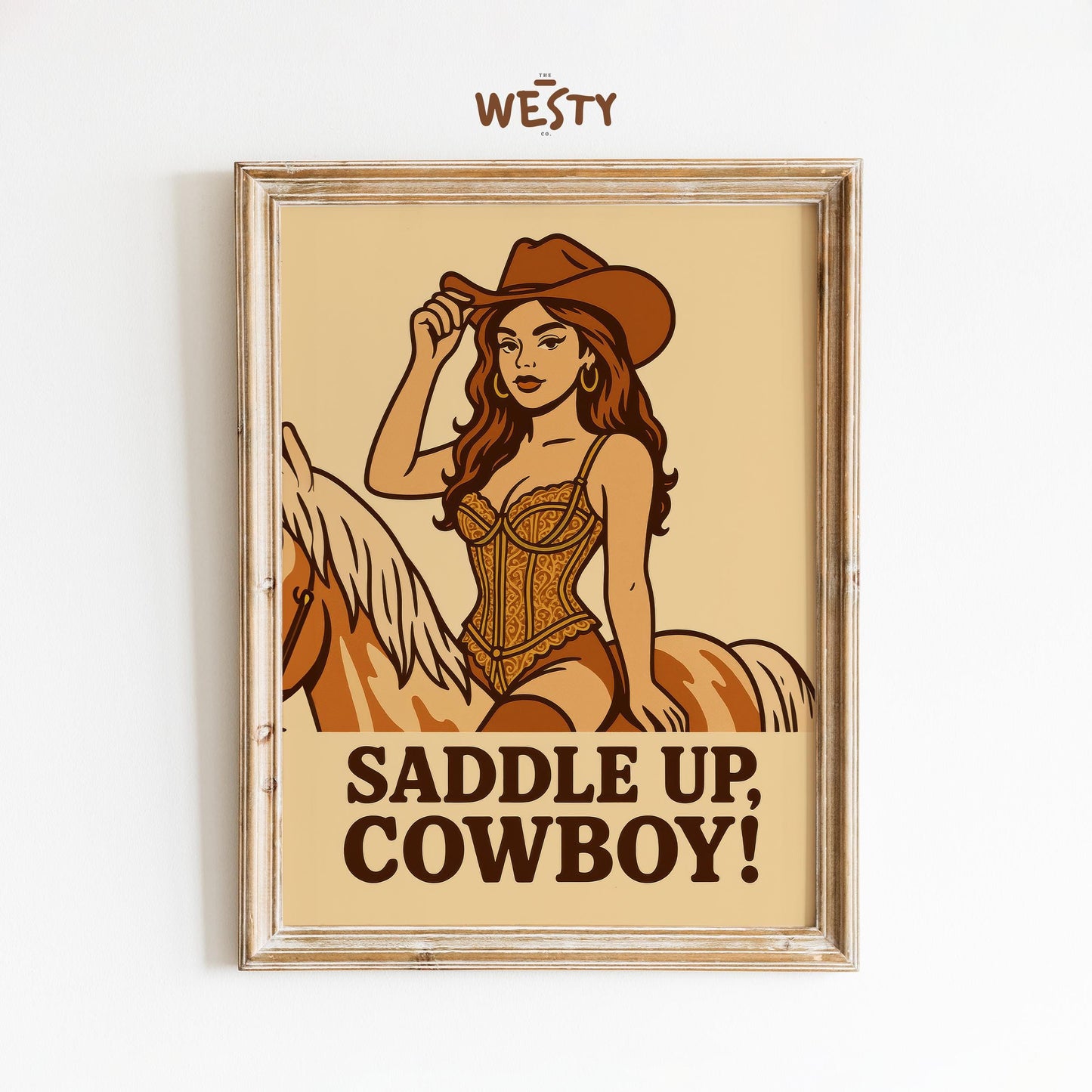Saddle Up Cowboy Poster – Sexy Pin-Up Cowgirl Wall Art