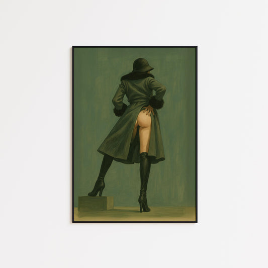 Sensual Retro Art Print – Bold Feminine Wall Poster With Vintage Coat Illustration