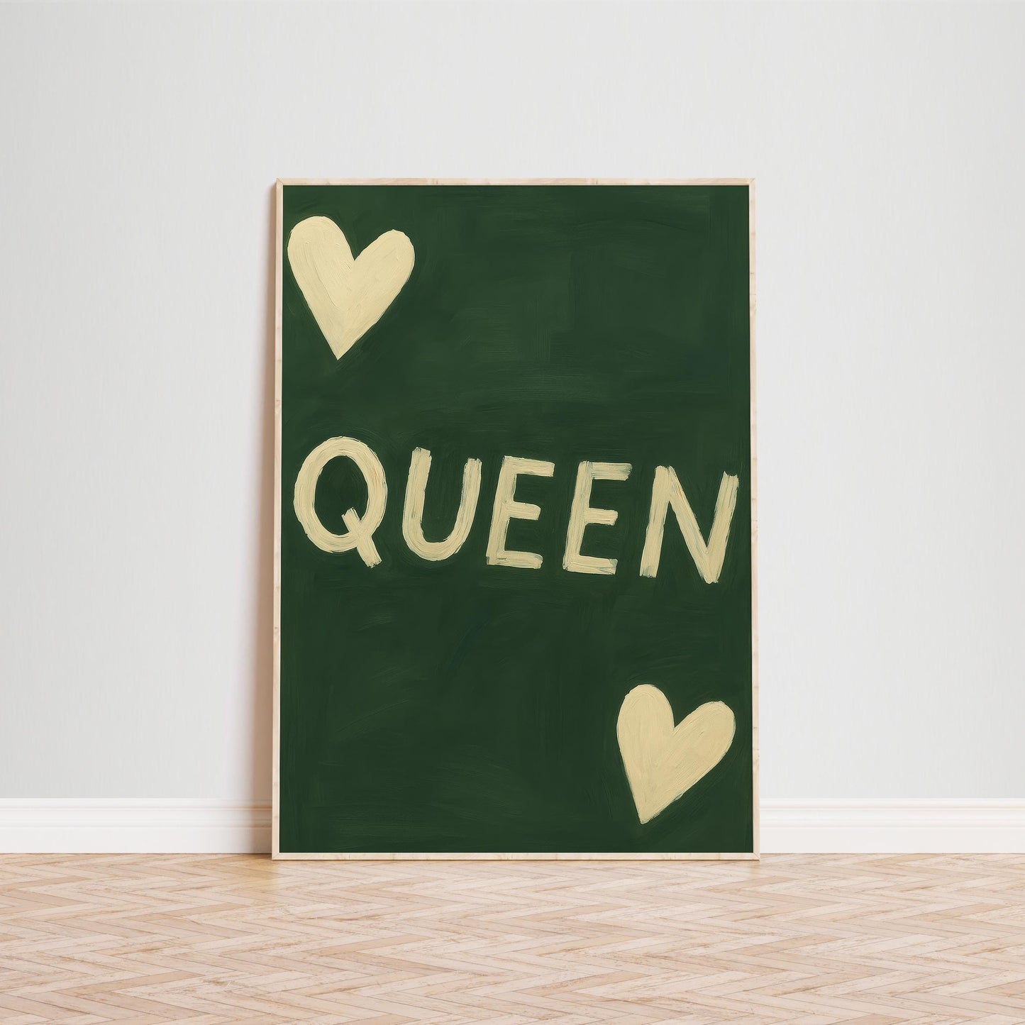 Queen Typography Art – Bold Wall Print With Heart Accent & Feminist Style