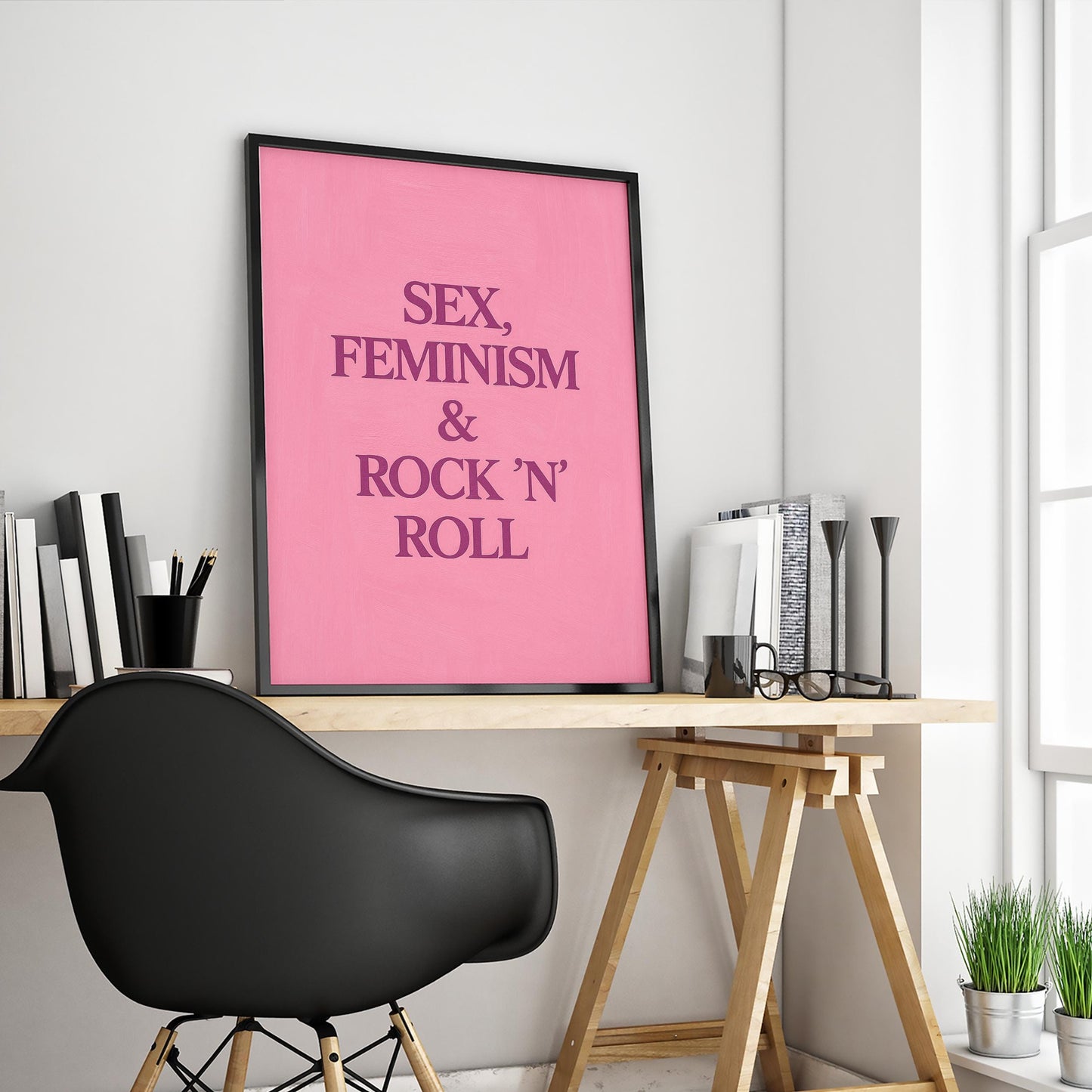 Feminist Retro Poster – Bold Pink Wall Print With Vintage Slogan Art