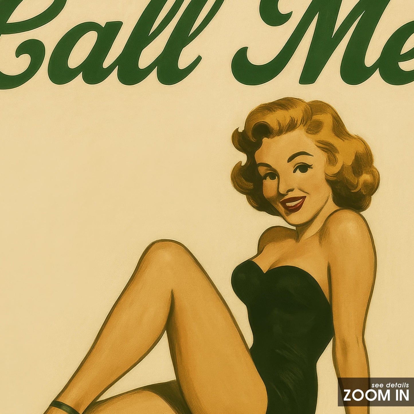 Retro Pin-Up Poster – Vintage Wall Art With Cheeky Olive Green Charm