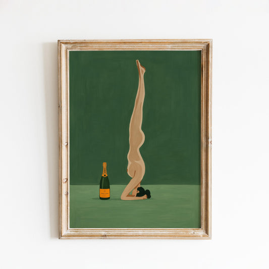 Champagne Yoga Wall Art – Nude Yoga Print Retro Nude Decor Poster