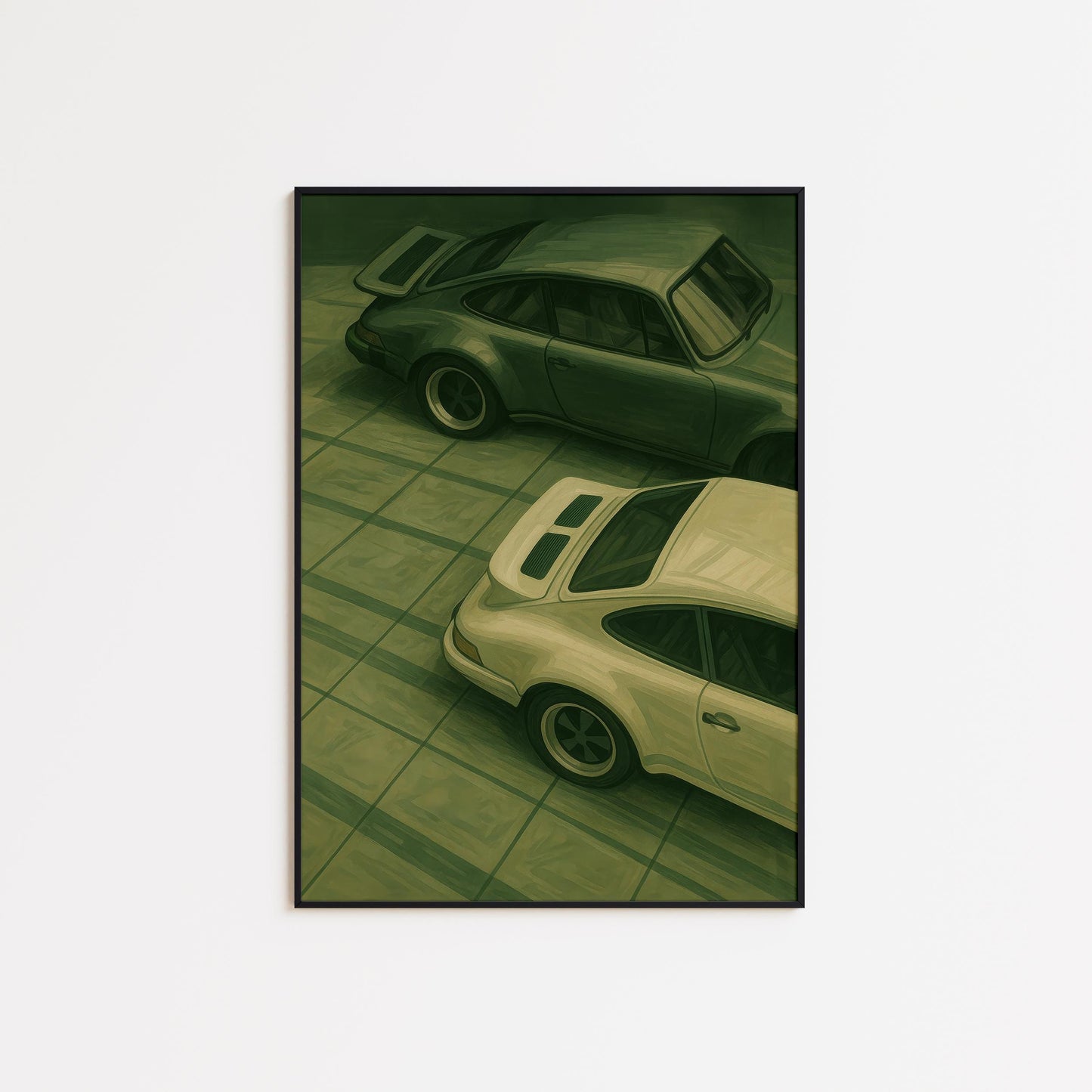 Classic Porsche Wall Art – Vintage Car Artwork Green Retro Poster Print