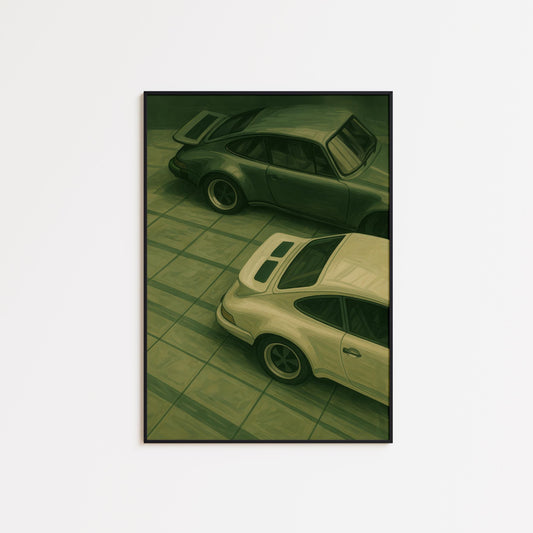 Classic Porsche Wall Art – Vintage Car Artwork Green Retro Poster Print