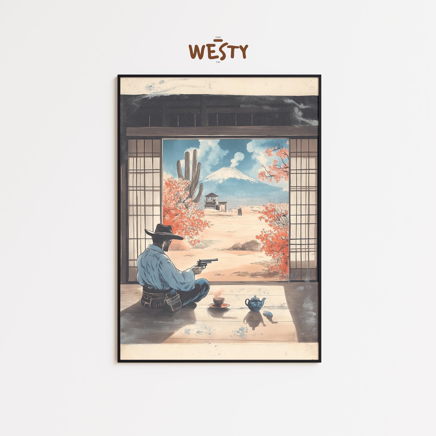 Gunslinger Zen Poster – East-West Cowboy Tea Ceremony Print