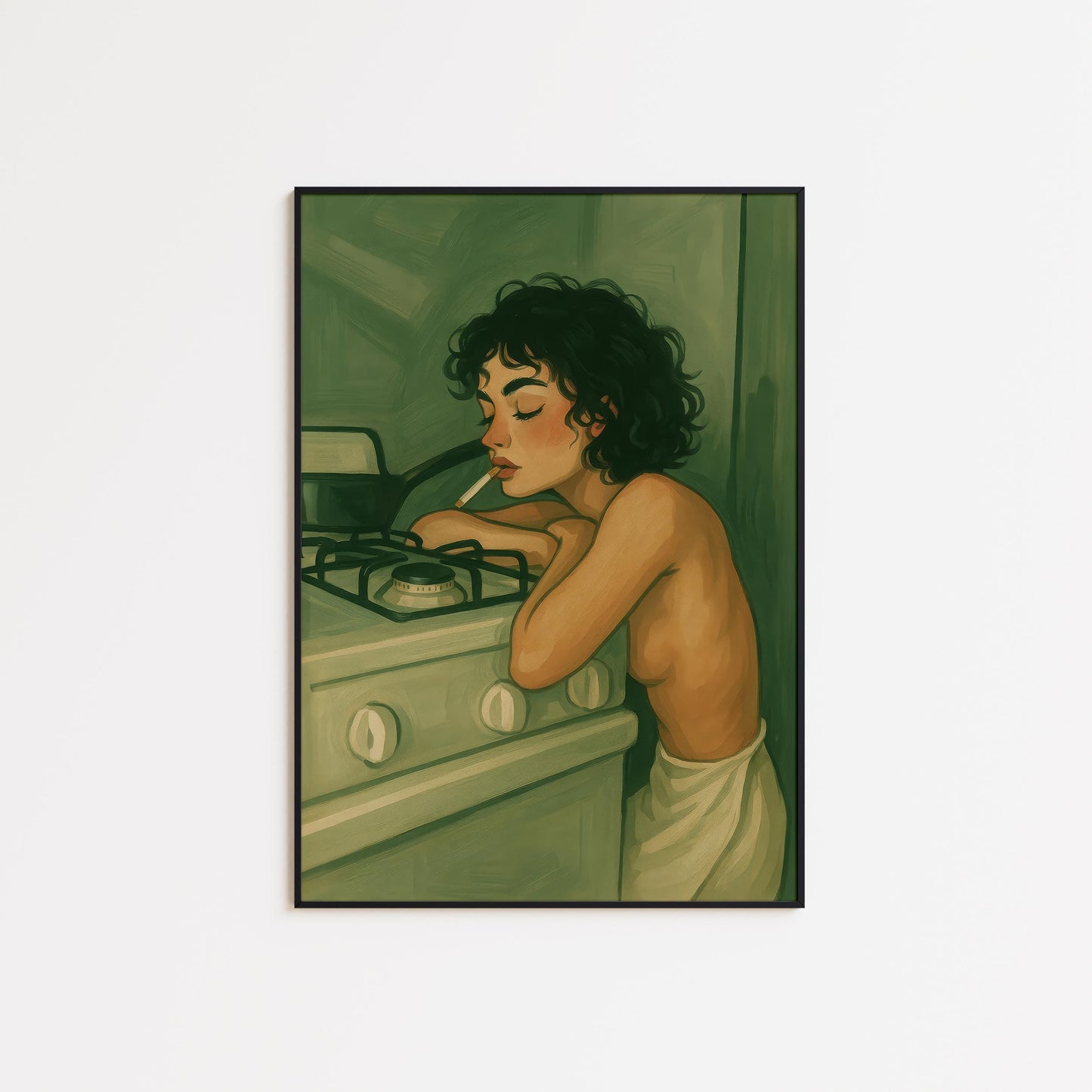 Sad Girl Poster – Moody Kitchen Art With Curly Hair Print & Feminine Soft Decor