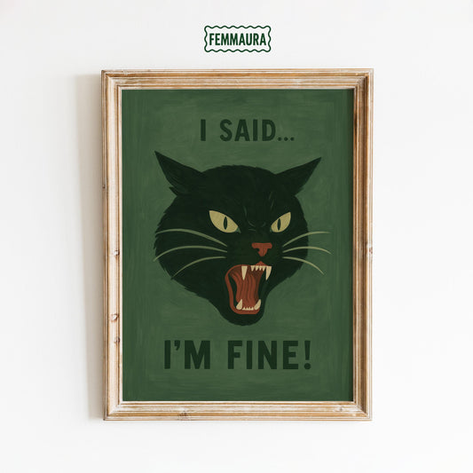 Angry Black Cat Poster – Dark Humor Wall Art | Expressive Gouache Print