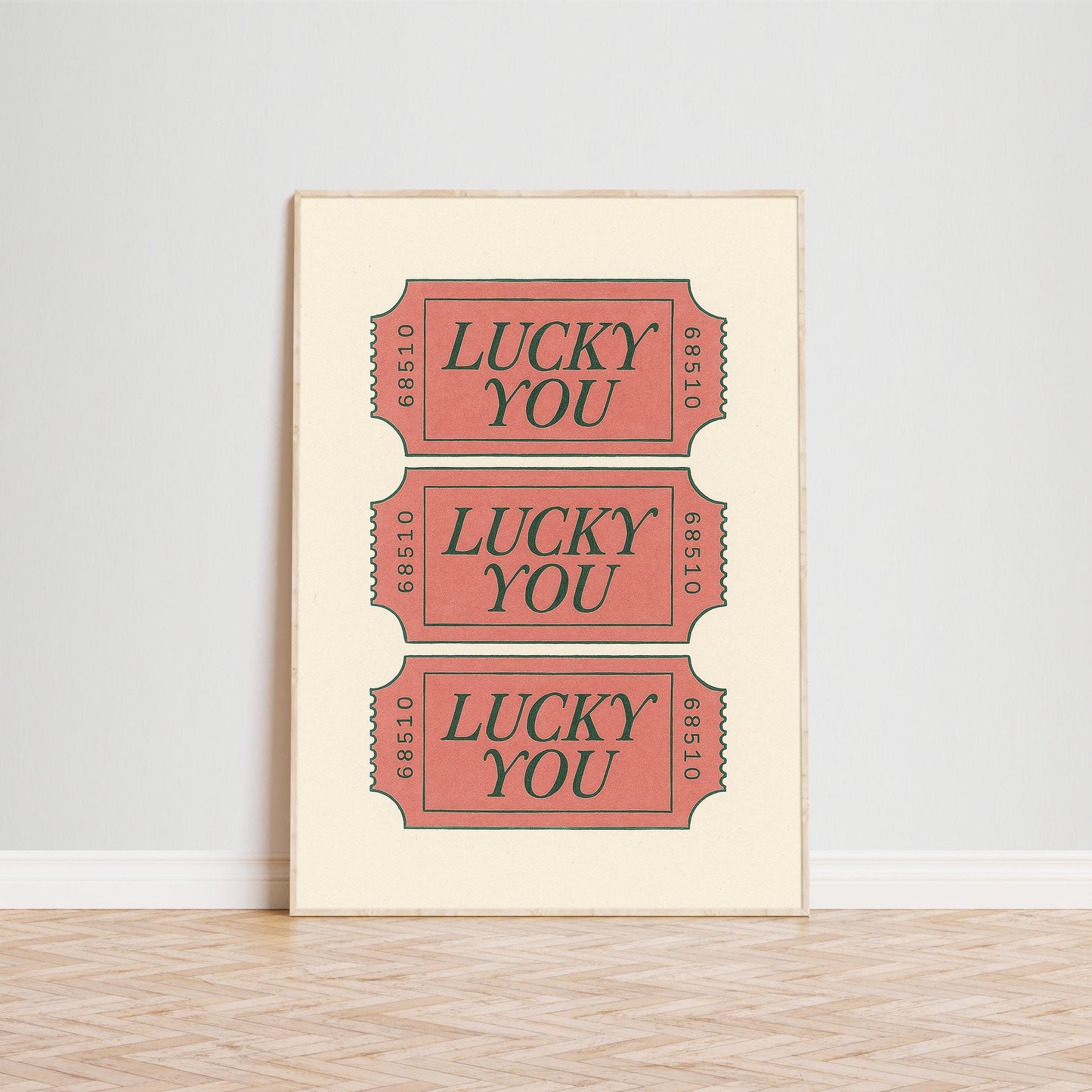 Lucky You Ticket Poster – Retro Pink Wall Art