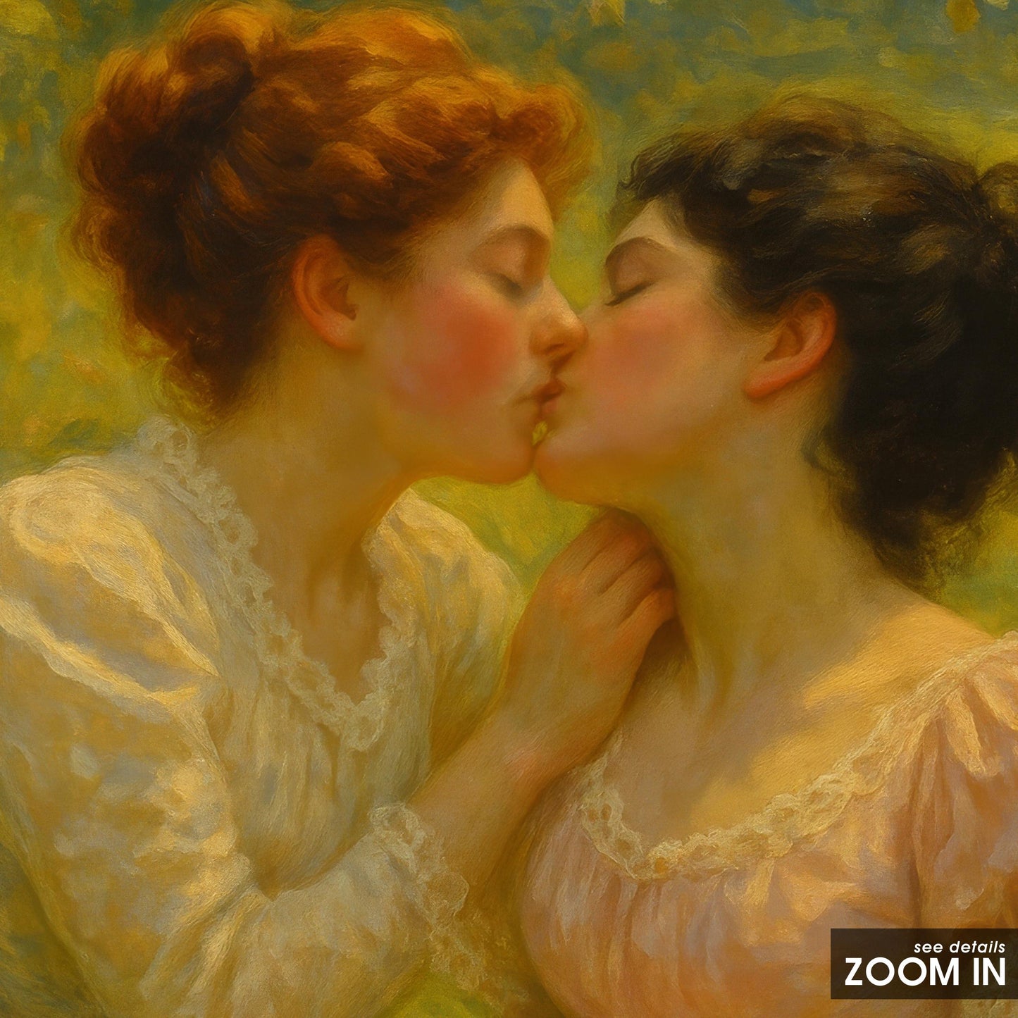 Victorian Lesbian Art – Romantic Sapphic Oil Style Artwork | Queer Love Painting Print