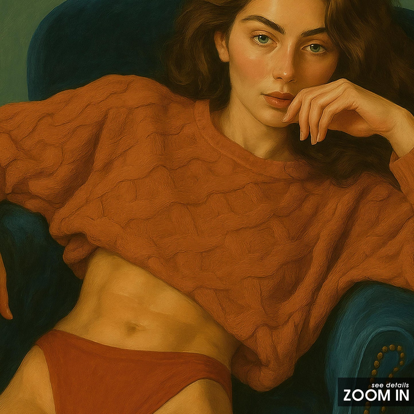 Vintage Woman Poster – Bold Feminine Portrait With Cozy Red Sweater Art