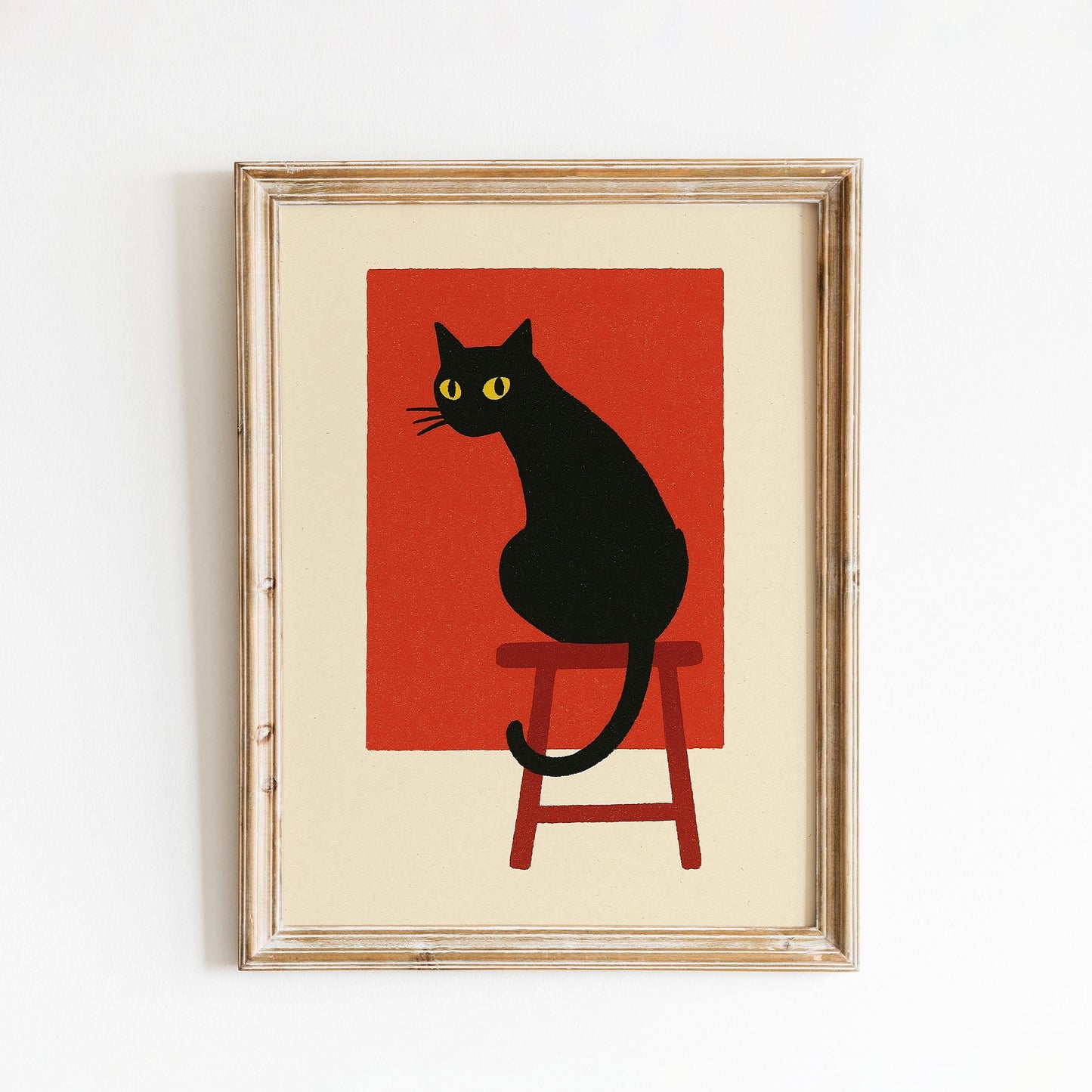 Modern Black Cat Poster – Bold Minimal Art Print, Red Abstract Wall Decor