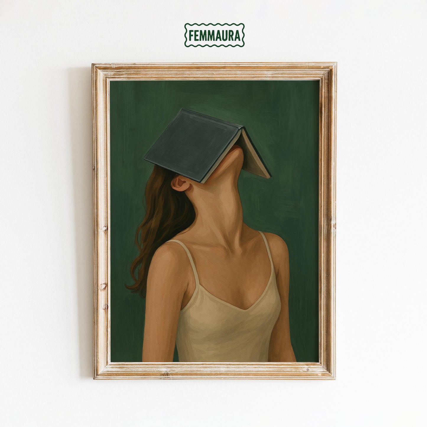 Feminine Surreal Wall Art – Dreamy Dark Green Gouache Painting Poster