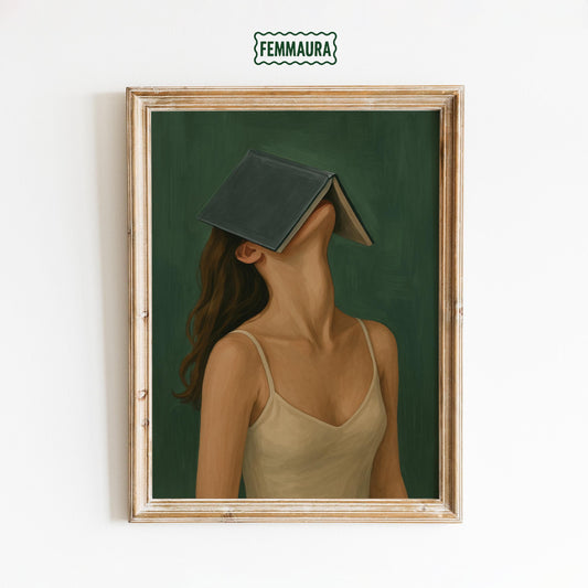Feminine Surreal Wall Art – Dreamy Dark Green Gouache Painting Poster
