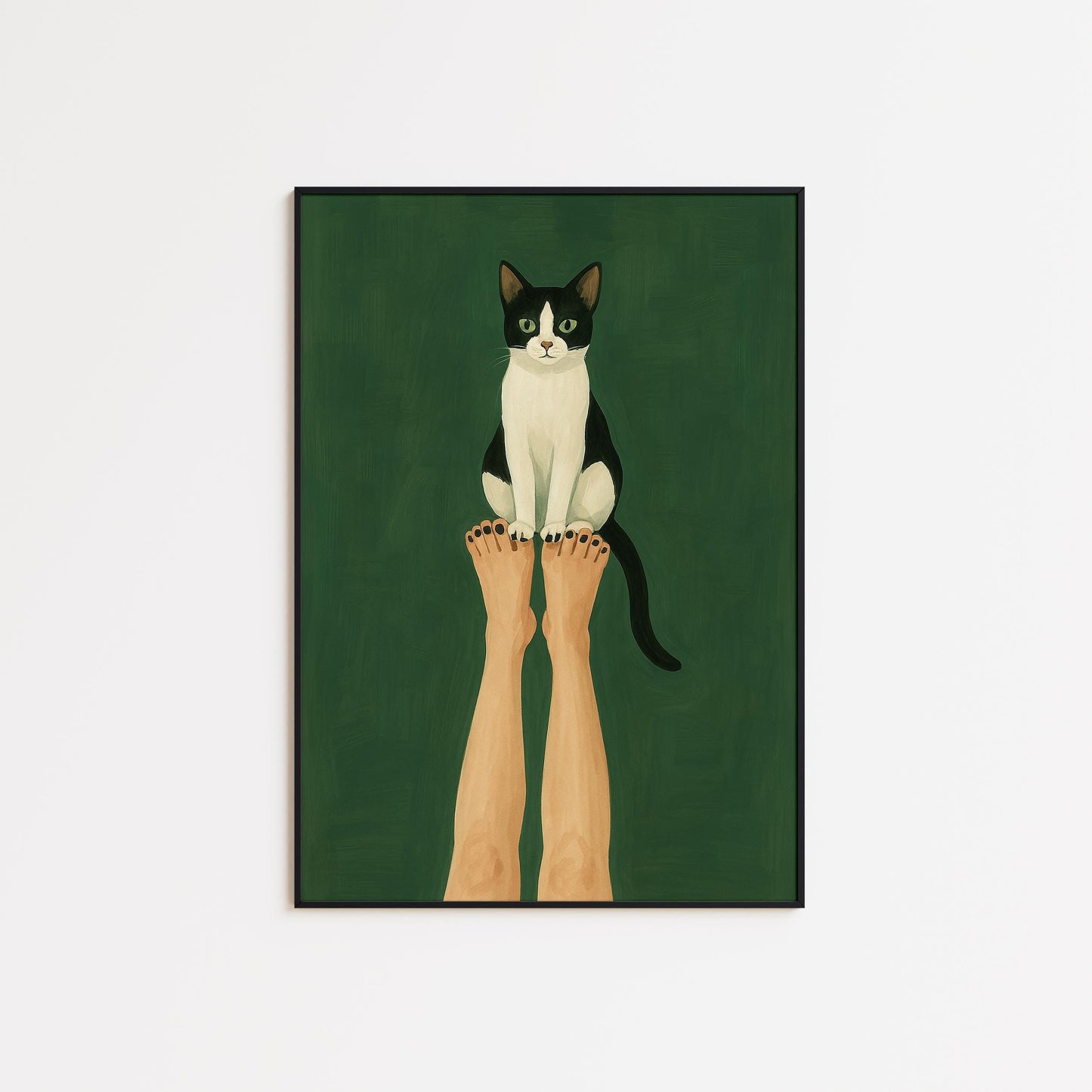 Cat Wall Art – Minimalist Cat Poster | Green Gouache Print | Modern Decor