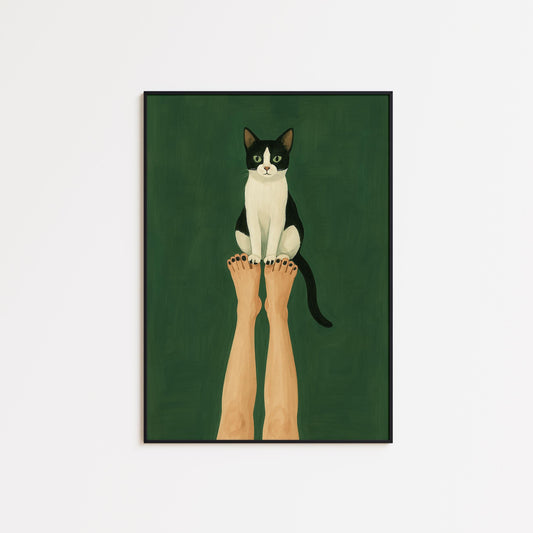 Cat Wall Art – Minimalist Cat Poster | Green Gouache Print | Modern Decor