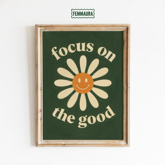 Retro Flower Poster – Motivational Wall Art With Smiley Daisy & Vintage Typography