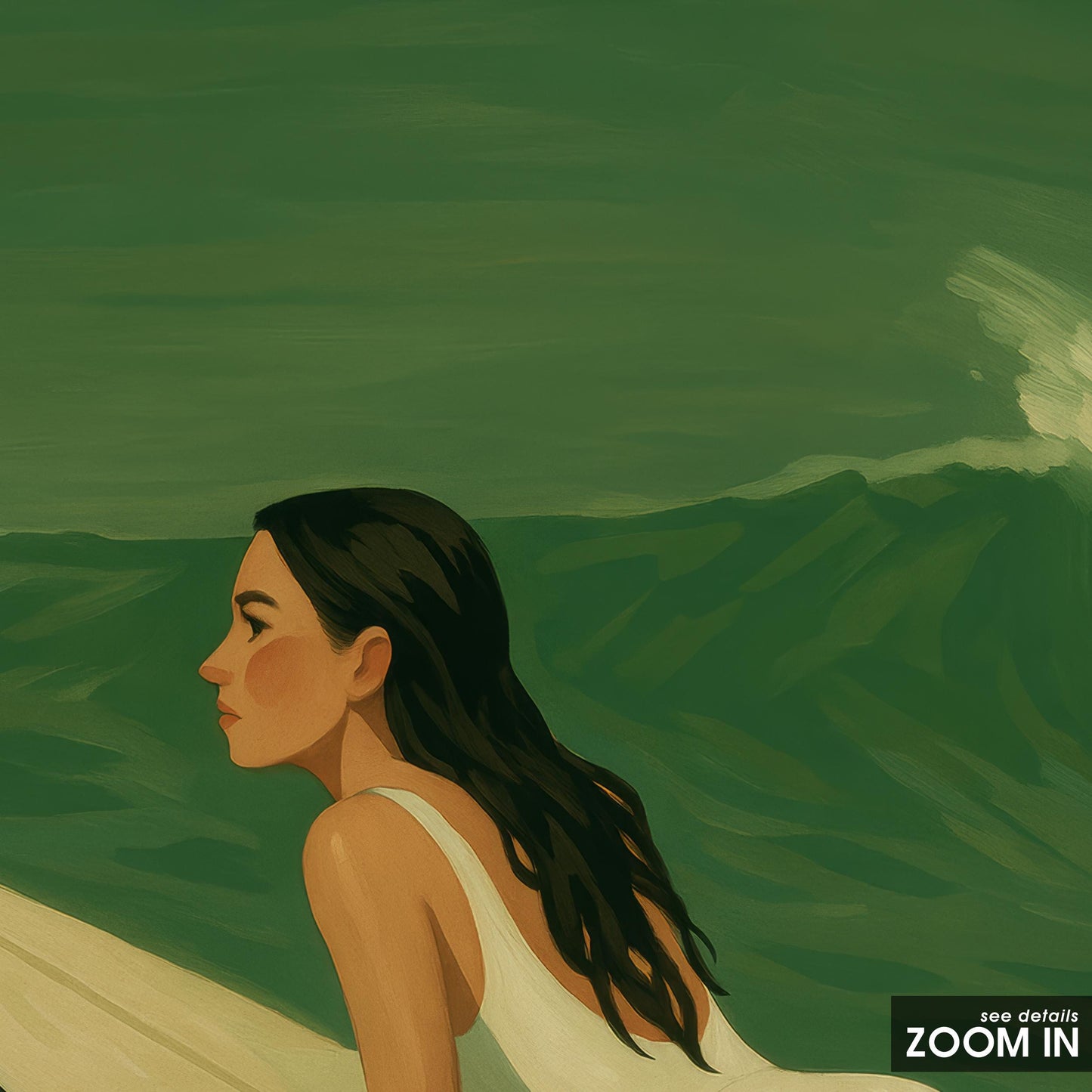 Feminine Surf Art – Serene Ocean Wall Decor With Calm Wave Poster & Green Surf Waves