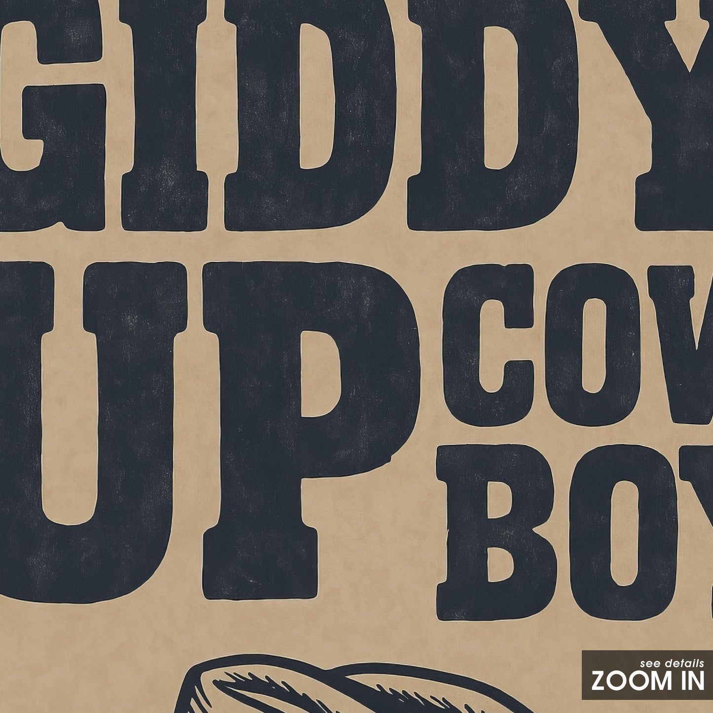 Giddy Up Cowboy Print – Rustic Western Wall Art with Hat Illustration