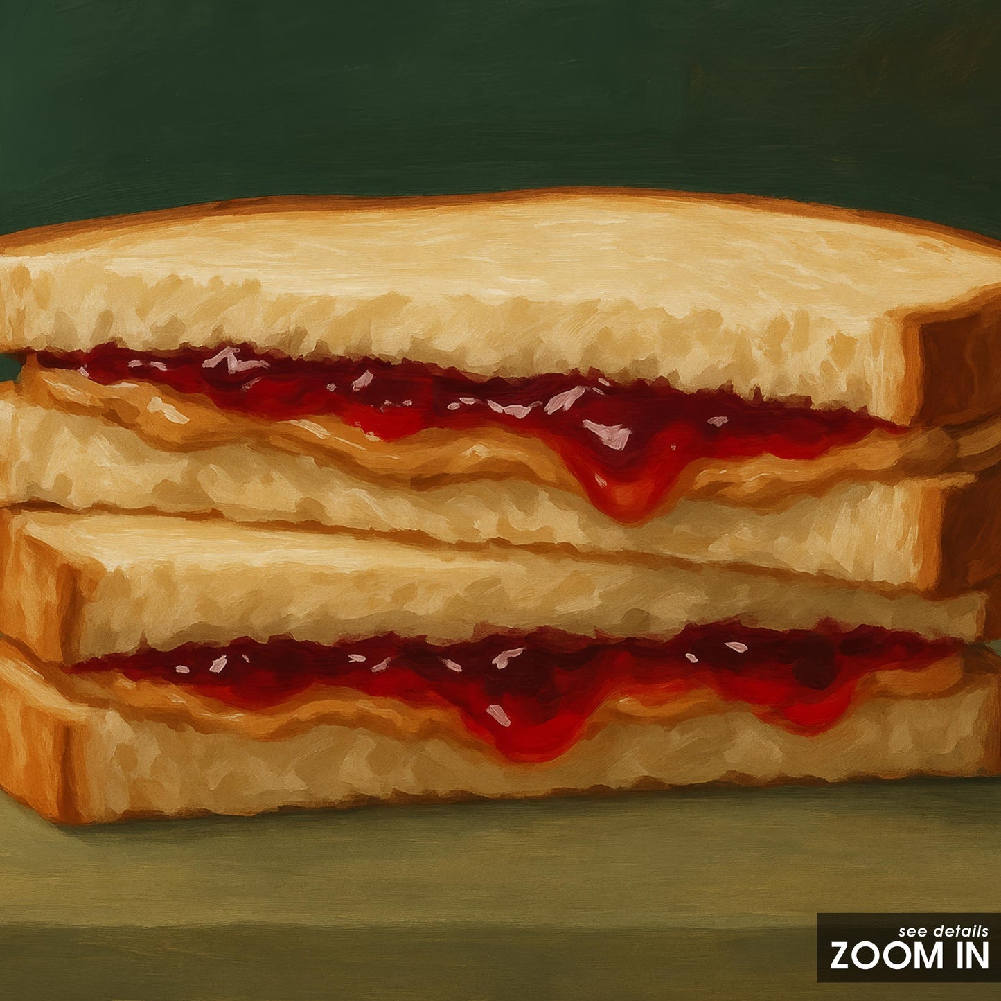PB&J Sandwich Art Retro Food Poster – Moody Kitchen Decor & Nostalgic Wall Art