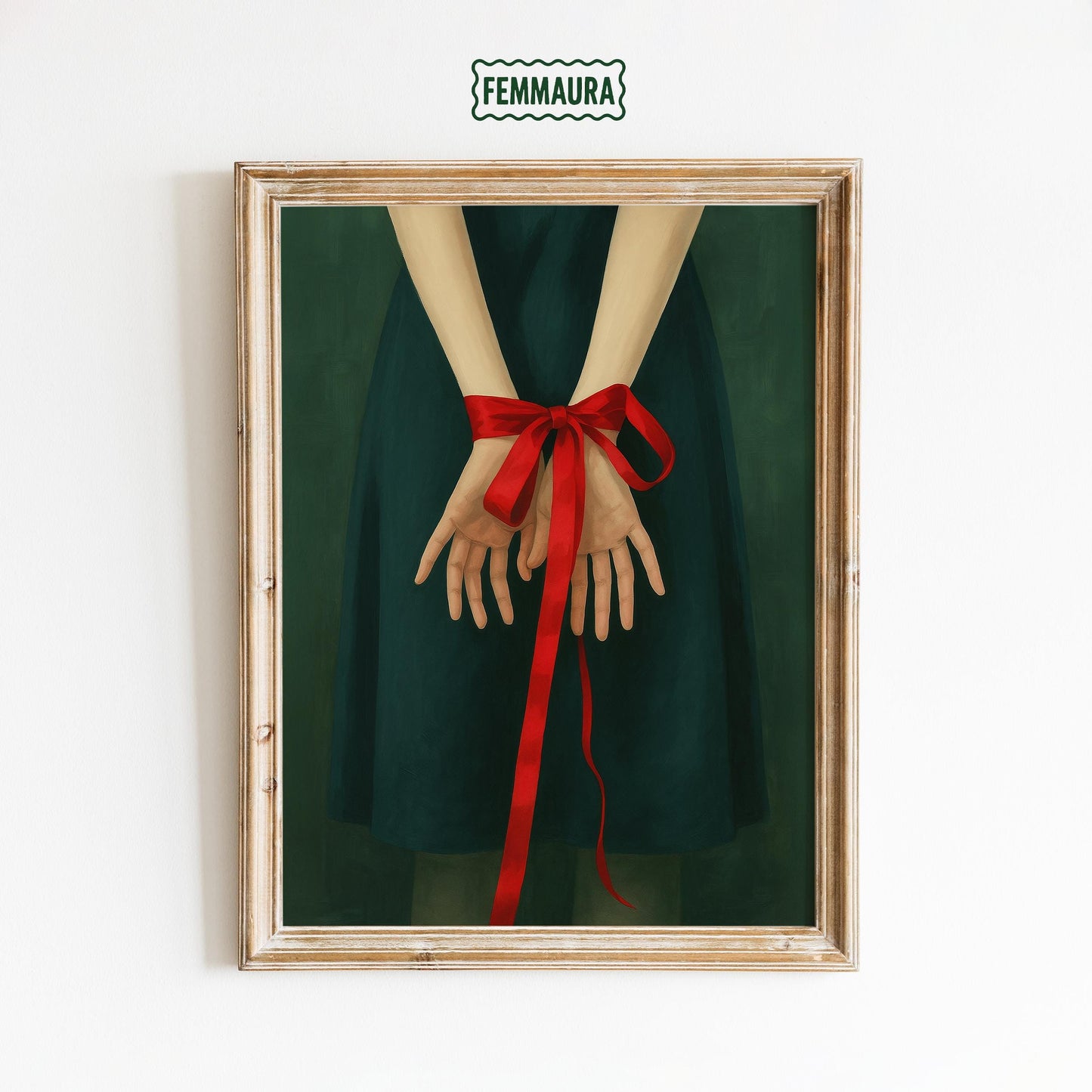 Red Ribbon Wall Art – Feminine Wall Print | Elegant Minimalist Dark Academia Decor