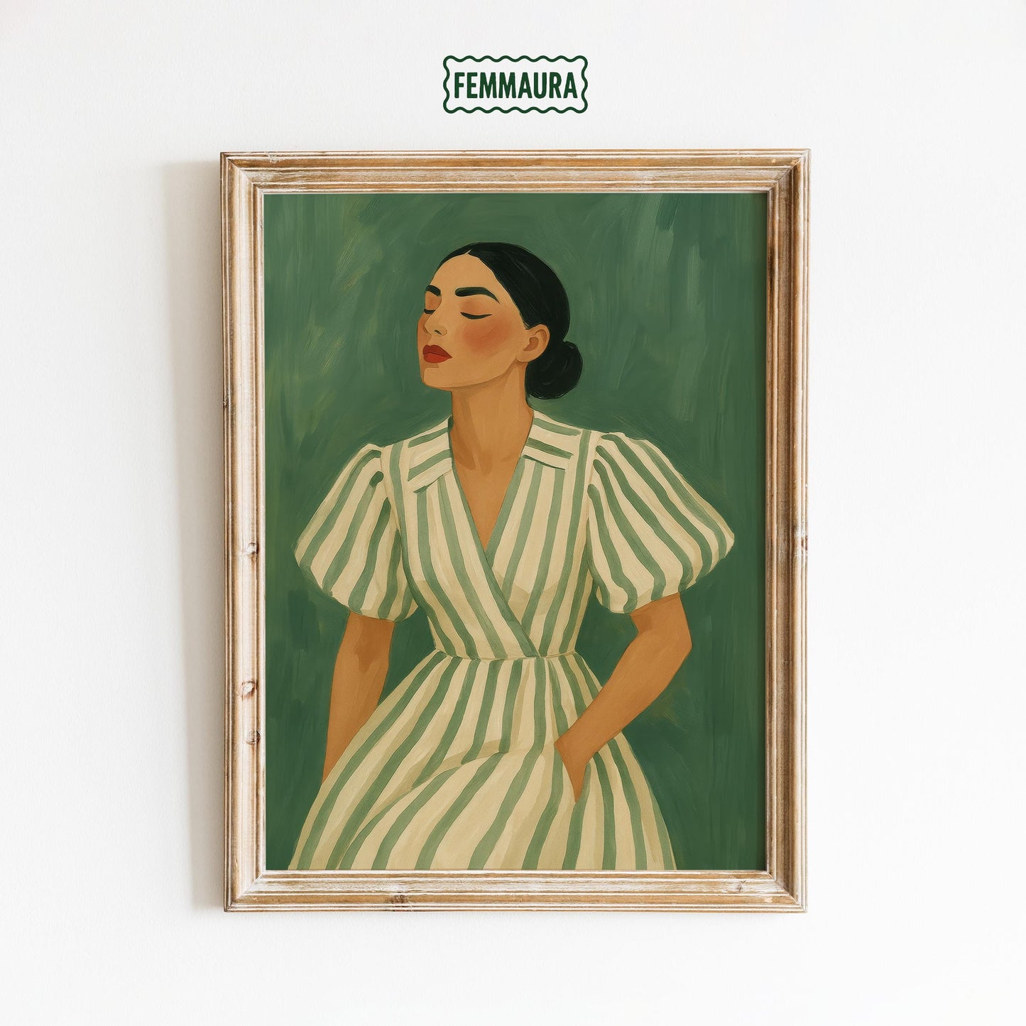 Green Striped Woman Art Print – Feminine Wall Art | Vintage Style Poster