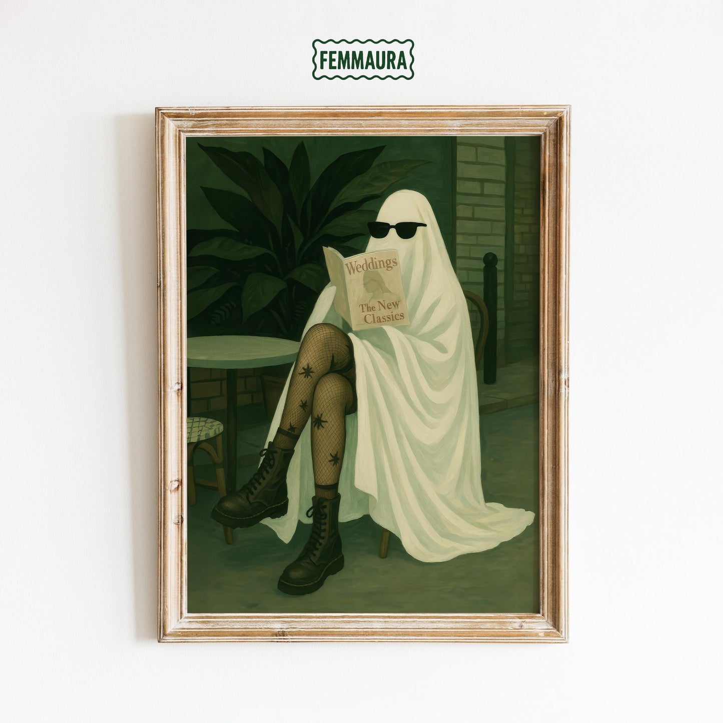 Gothic Ghost Wall Art – Whimsical Ghost Decor Reading Magazine Print