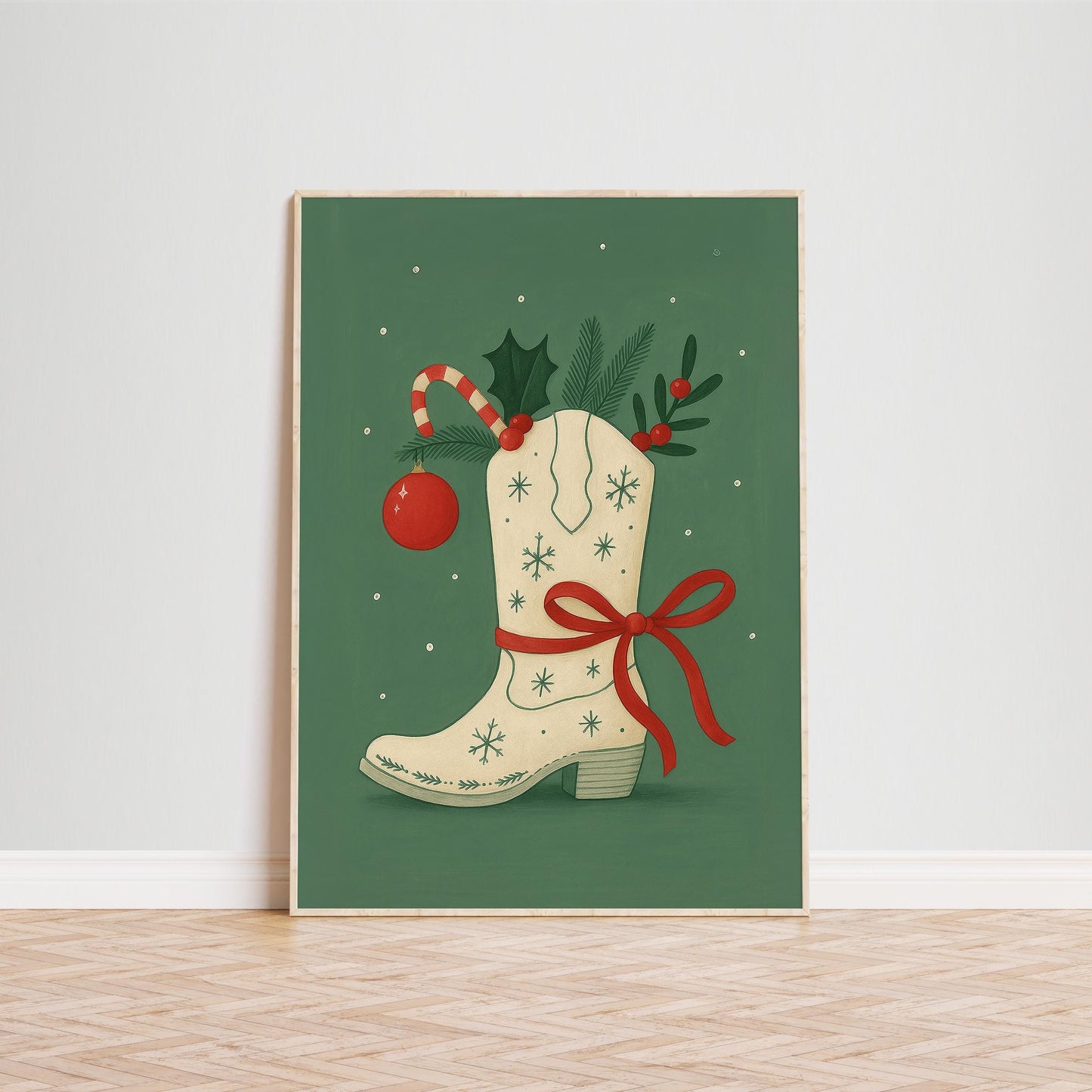 Cowgirl Christmas Poster – Rustic Cowboy Boot Wall Art | Festive Holiday Decor