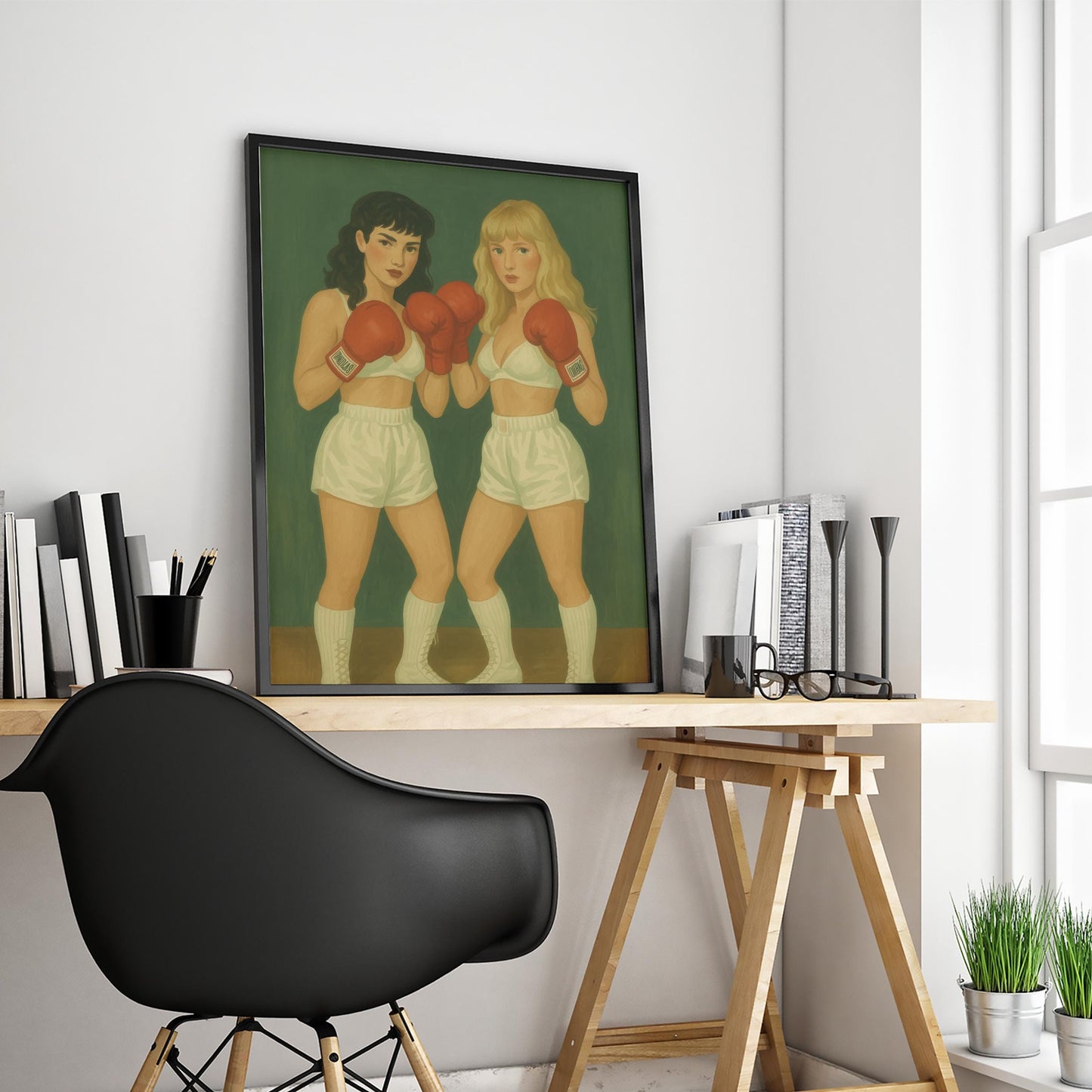 Feminist Queer Art Print – Vintage Boxing Poster With Sapphic Strength