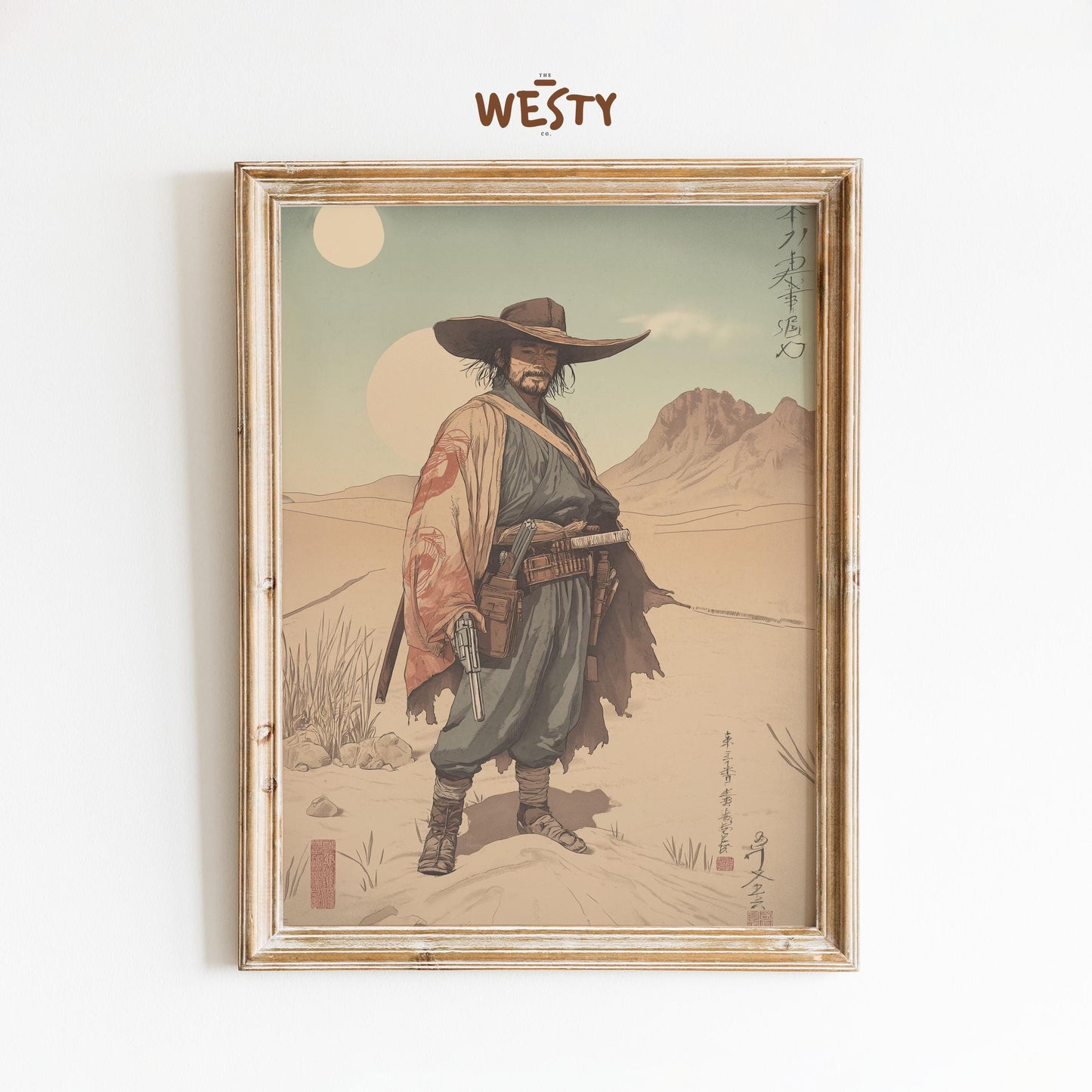 Gunslinger Samurai Poster – East West Desert Warrior Wall Art