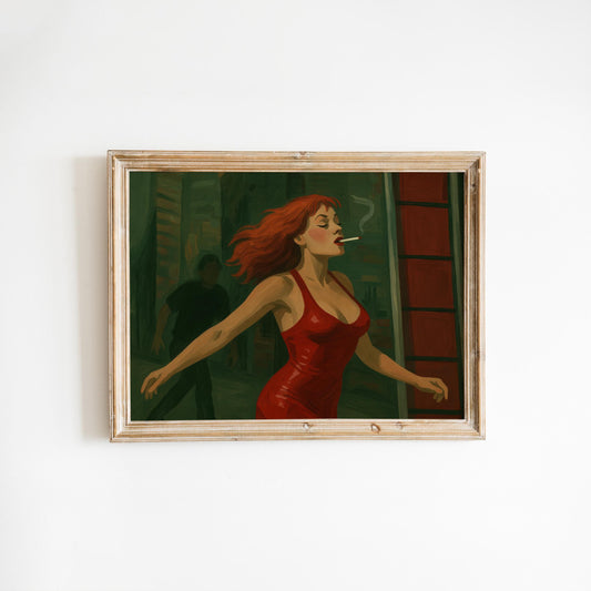 Femme Fatale Art – Cinematic Wall Art Featuring Red Dress Poster