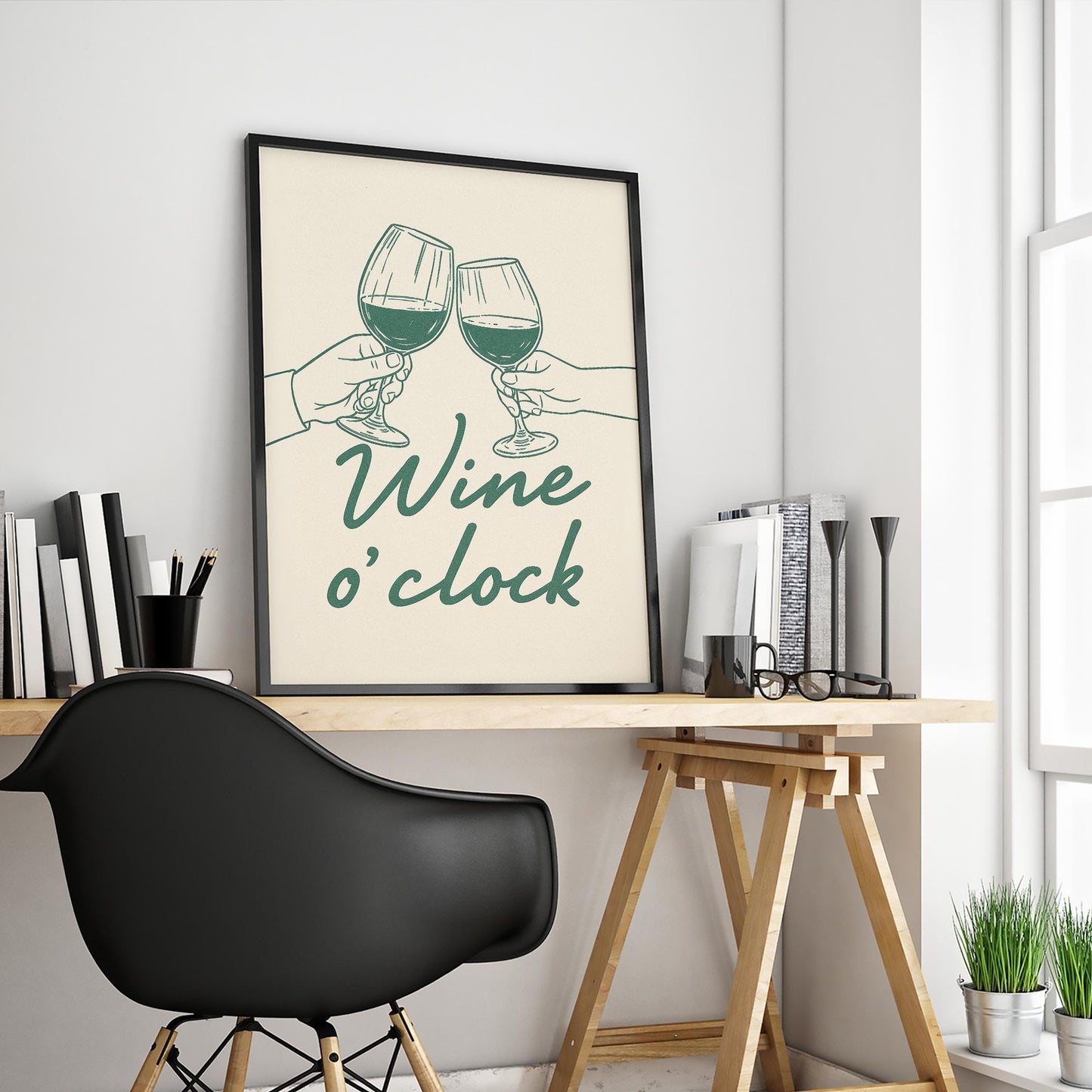 Wine O'Clock Print – Minimalist Line Art Kitchen & Bar Decor